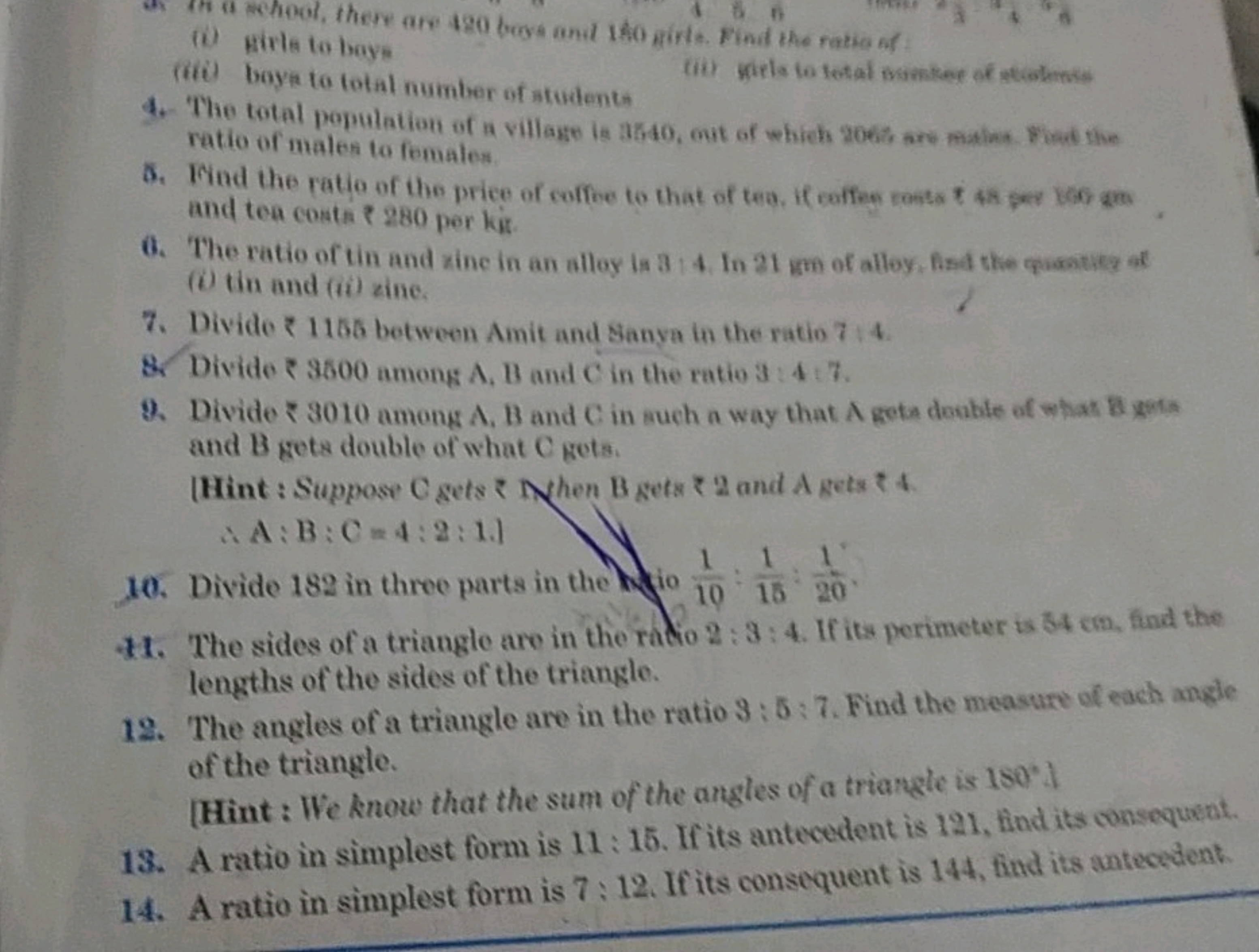 (i) Hiris to bays
485
(iit) baye to fotal number of atudents
(ii) hirt