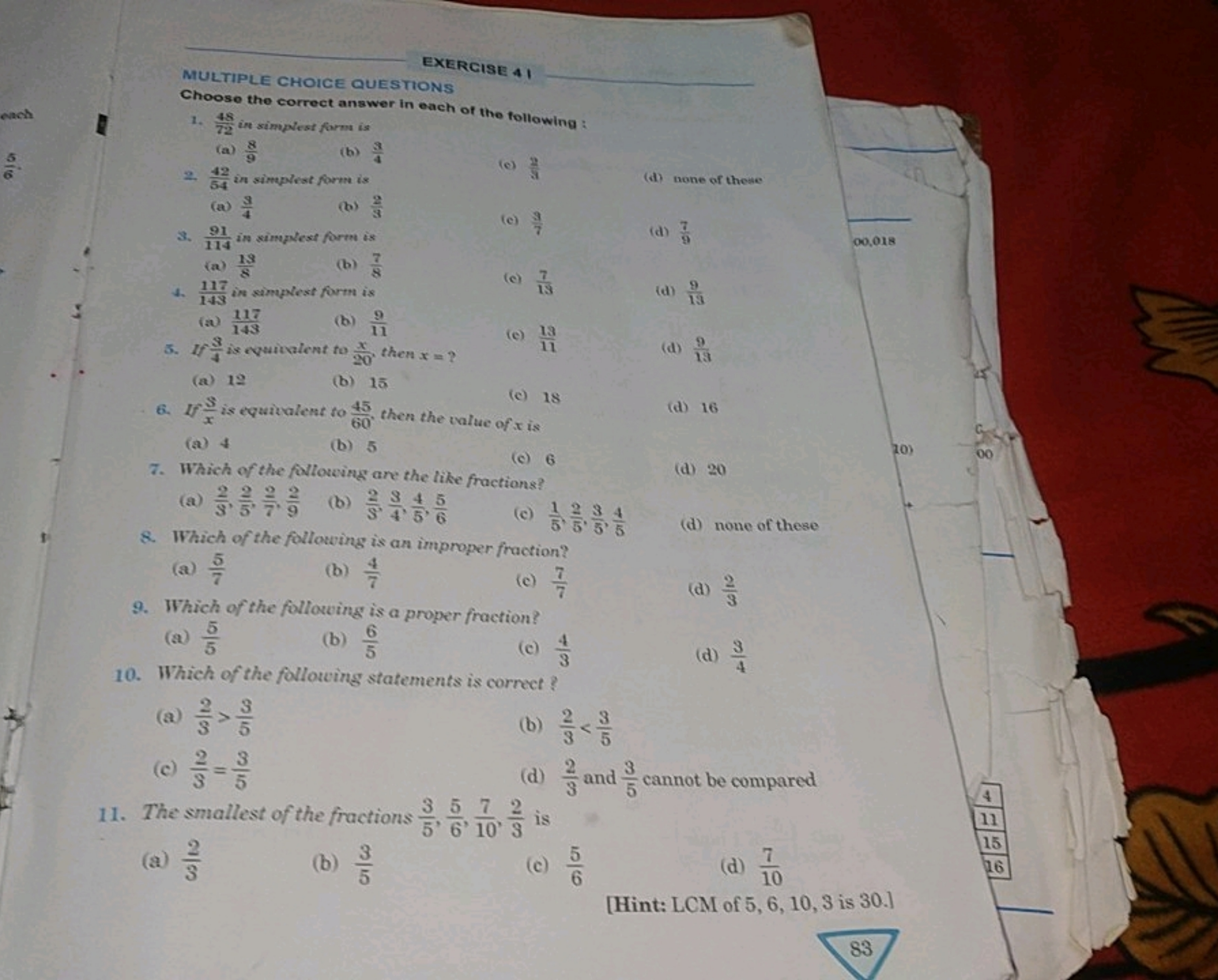 each
EXERCISE 41
MULTIPLE CHOICE QUESTIONS
Choose the correct answer i