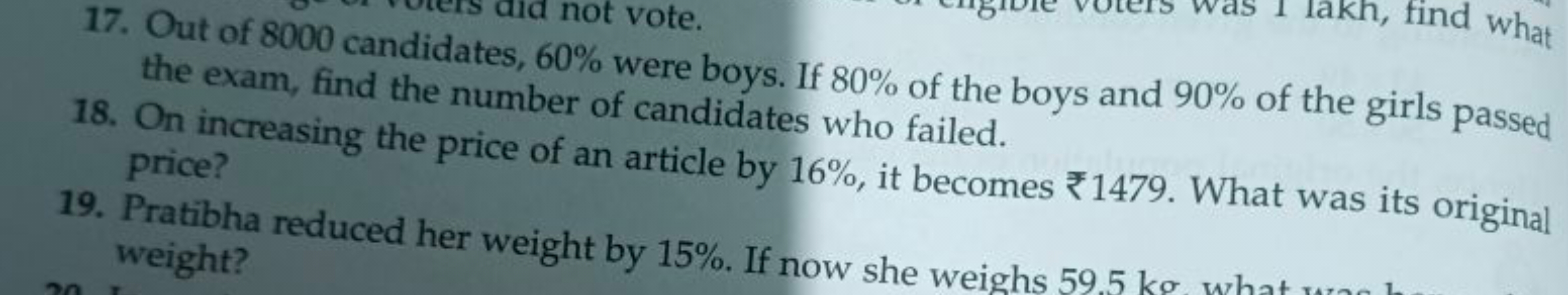 not vote.
th, find what
17. Out of 8000 candidates, 60% were boys. If 