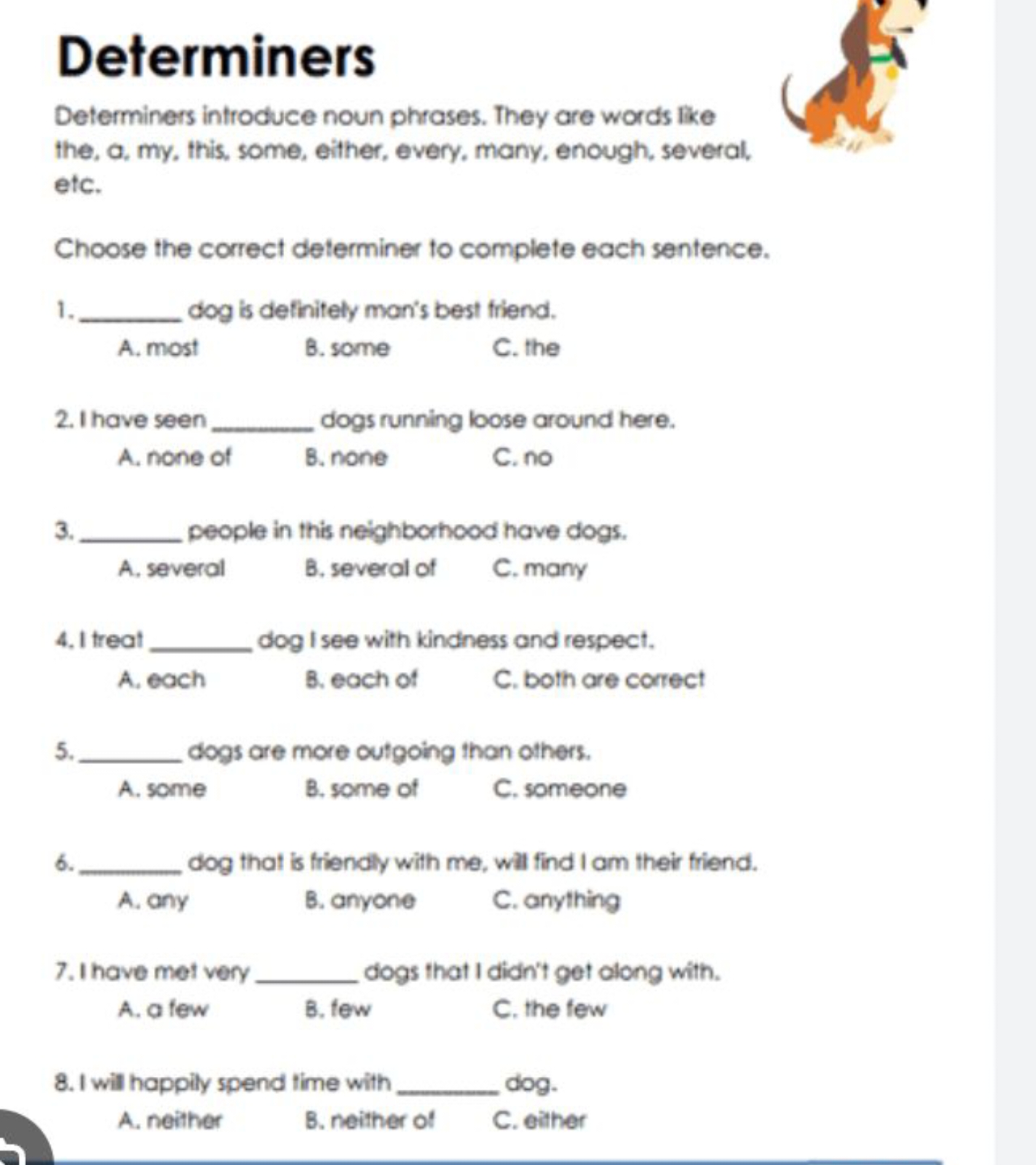 Determiners
Determiners introduce noun phrases. They are words like th