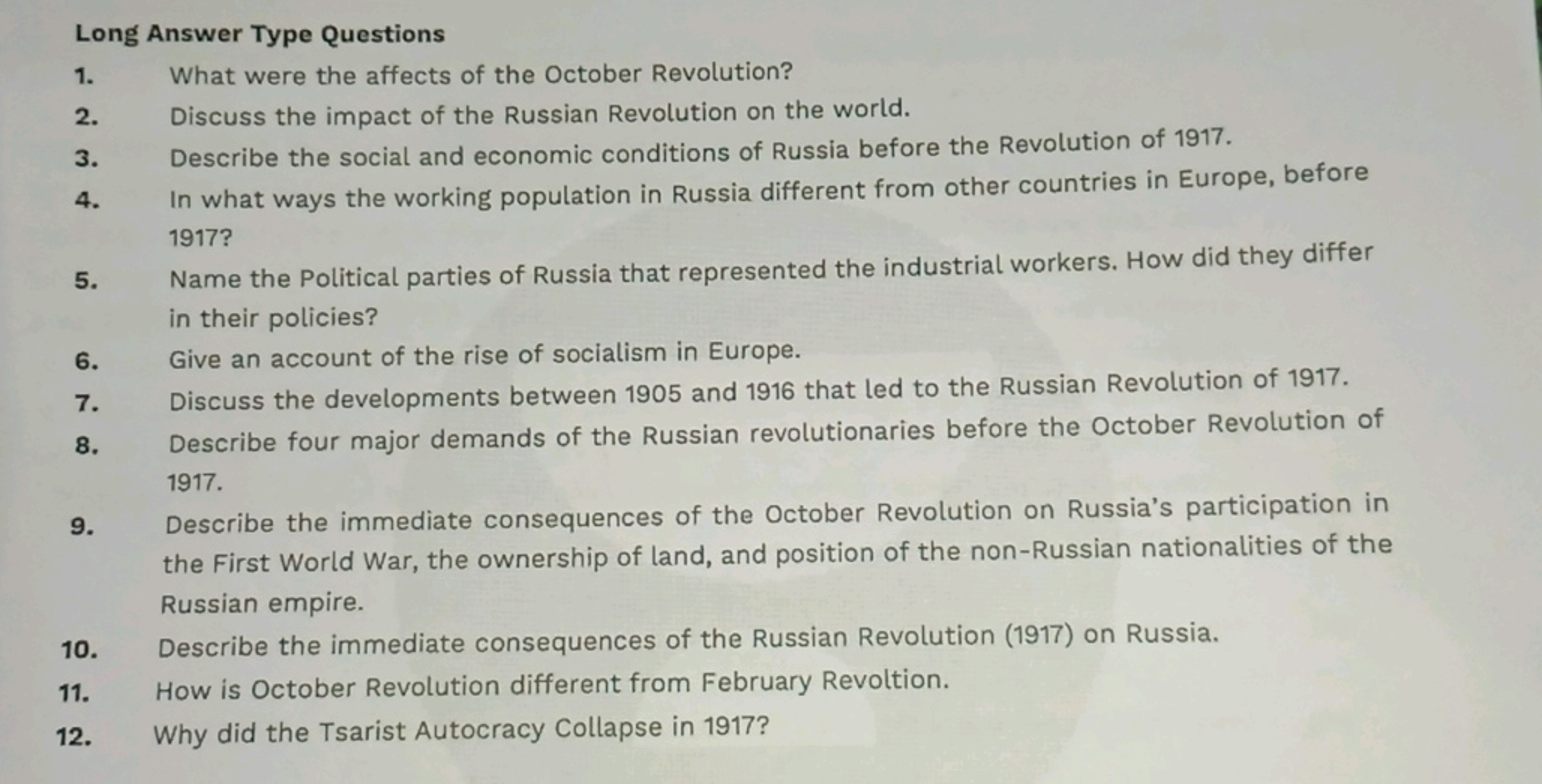 Long Answer Type Questions
1. What were the affects of the October Rev