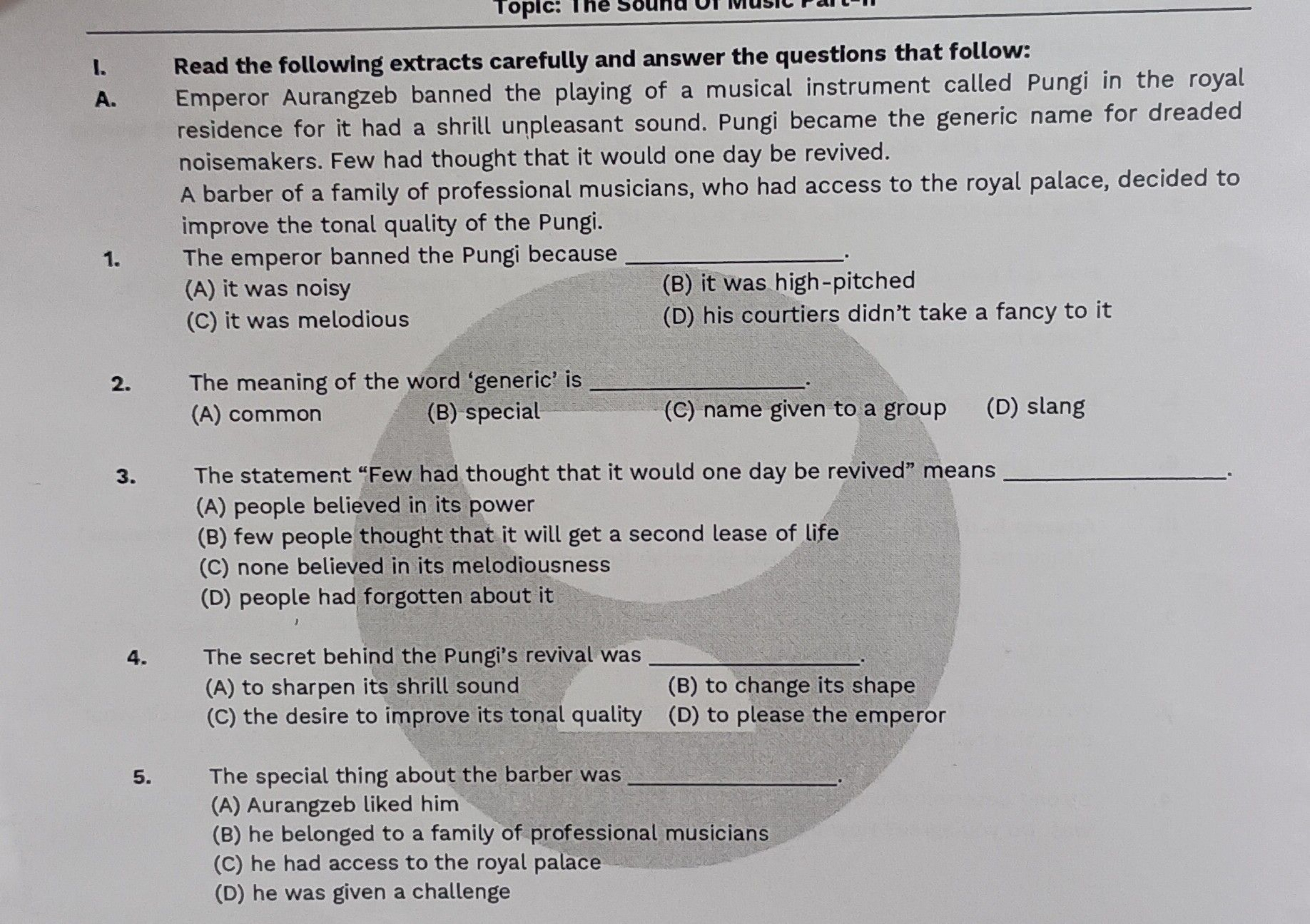 I. Read the following extracts carefully and answer the questions that