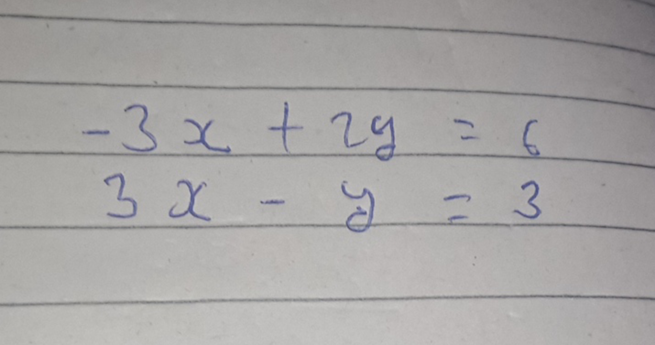 −3x+2y=63x−y=3​