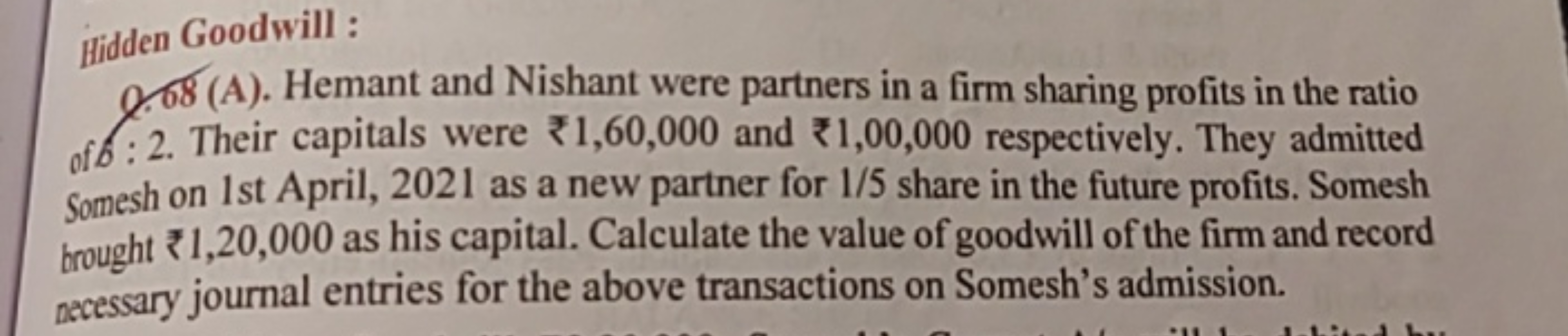 Hidden Goodwill :
Q. 08 (A). Hemant and Nishant were partners in a fir