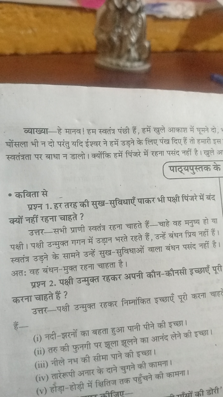 व्याख्या-हे मानव ! हम स्वतंत्र पंछी हैं, हमें खुले आकाश में घूमने दो, 