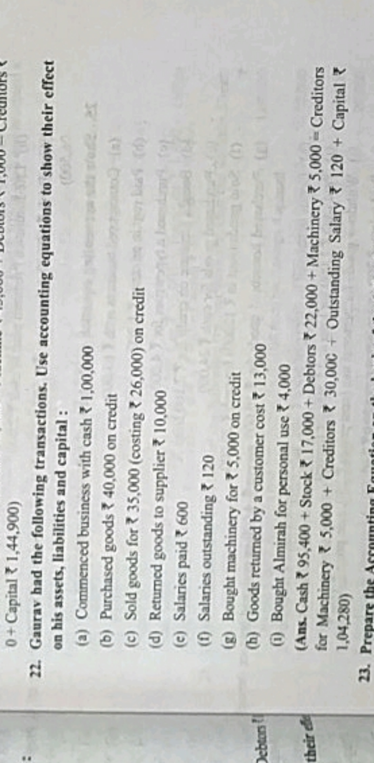 0+ Capital ₹ 1,44,900 )
22. Gaurav had the following transactions. Use