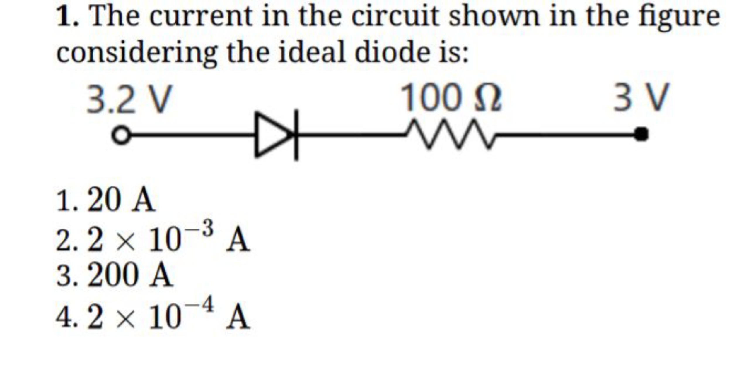 1. The current in the circuit shown in the figure considering the idea