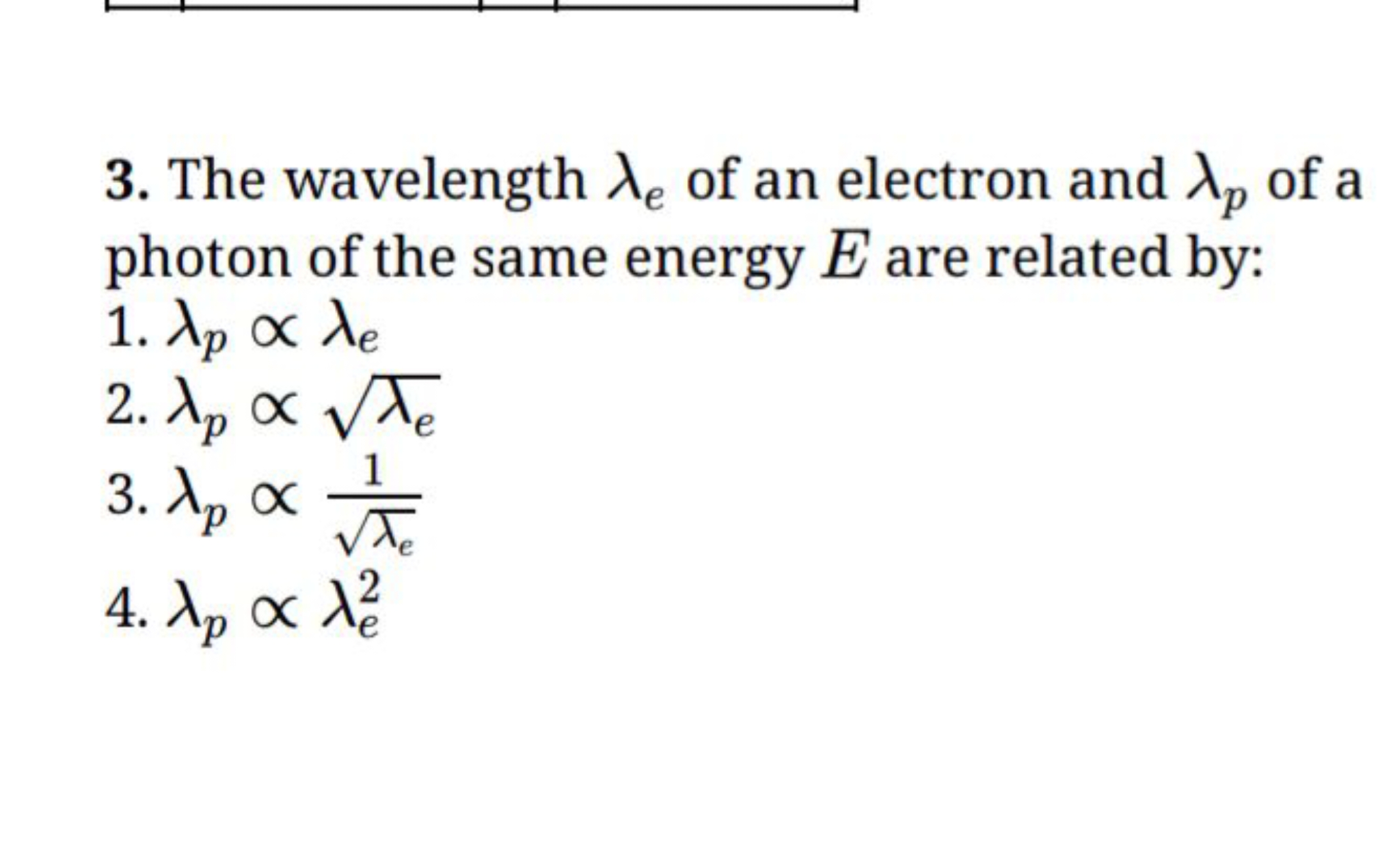 3. The wavelength λe​ of an electron and λp​ of a photon of the same e