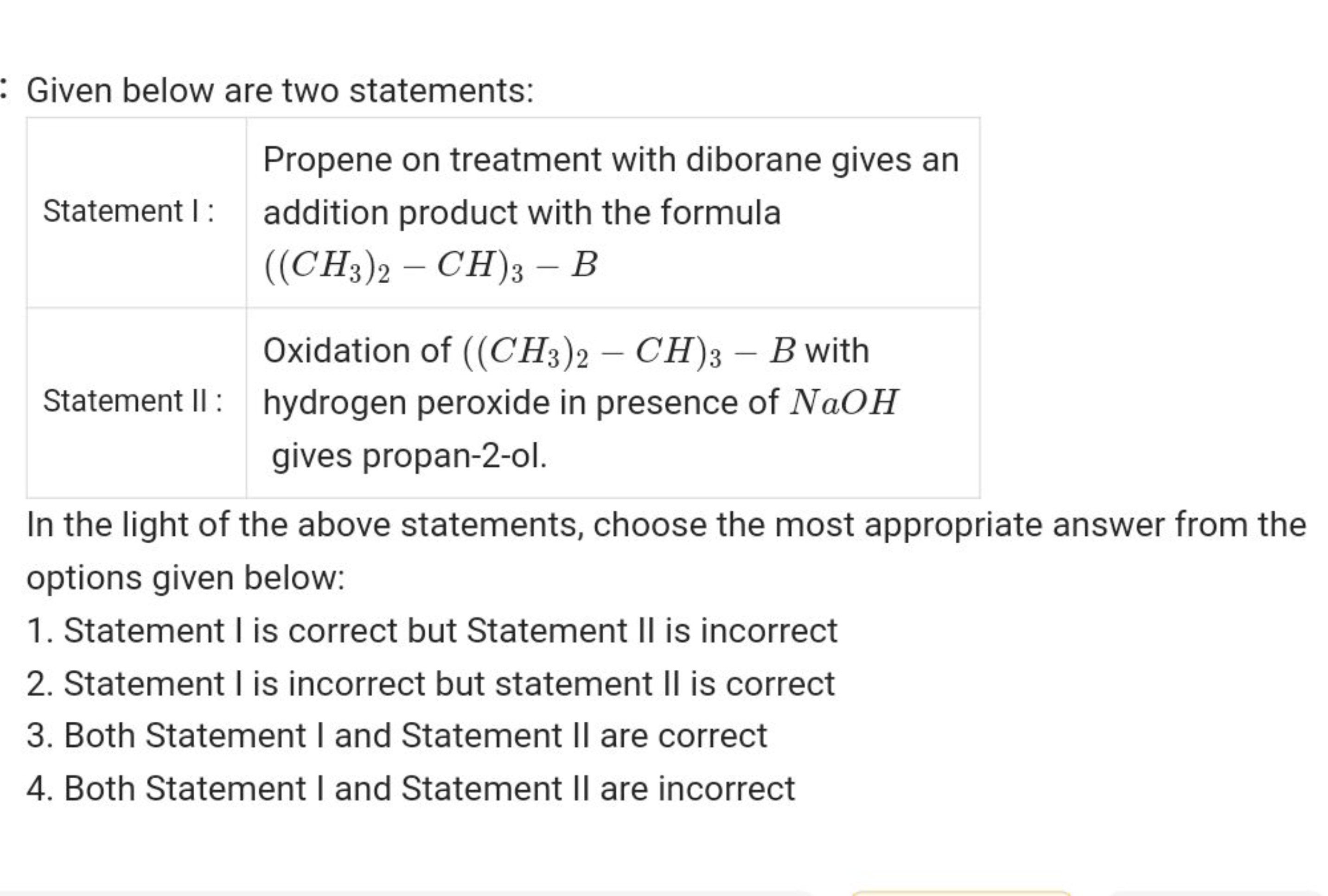 Given below are two statements:
\begin{tabular} { | l | l | } 
\hline 