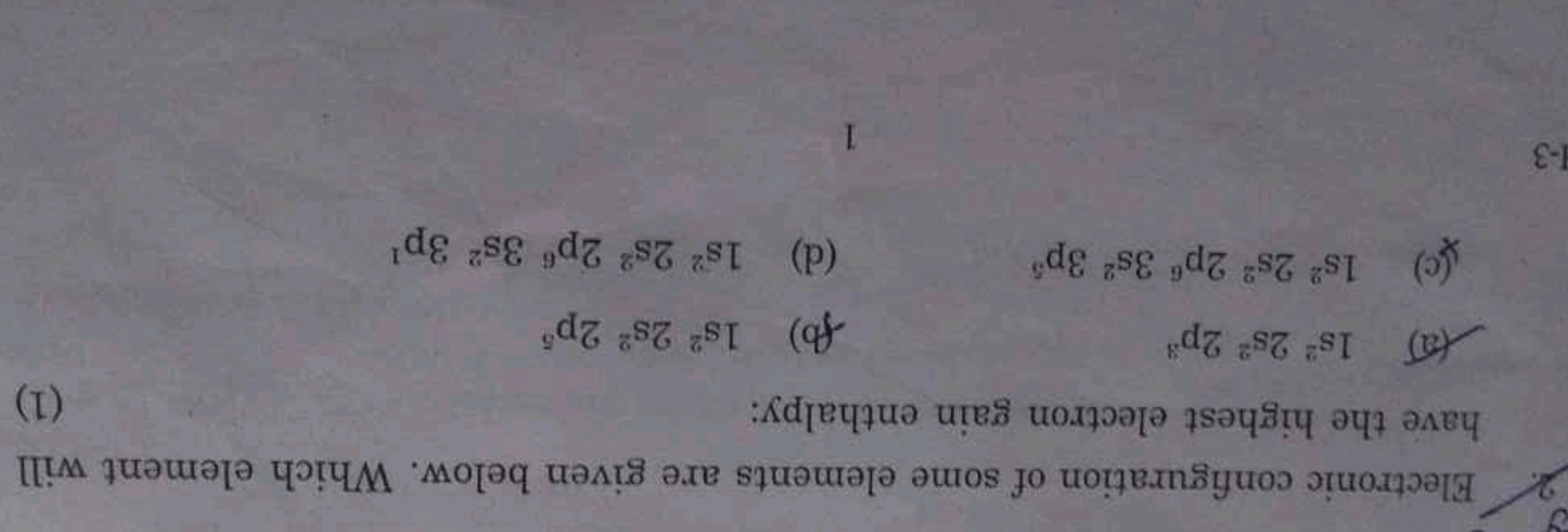 2. Electronic configuration of some elements are given below. Which el