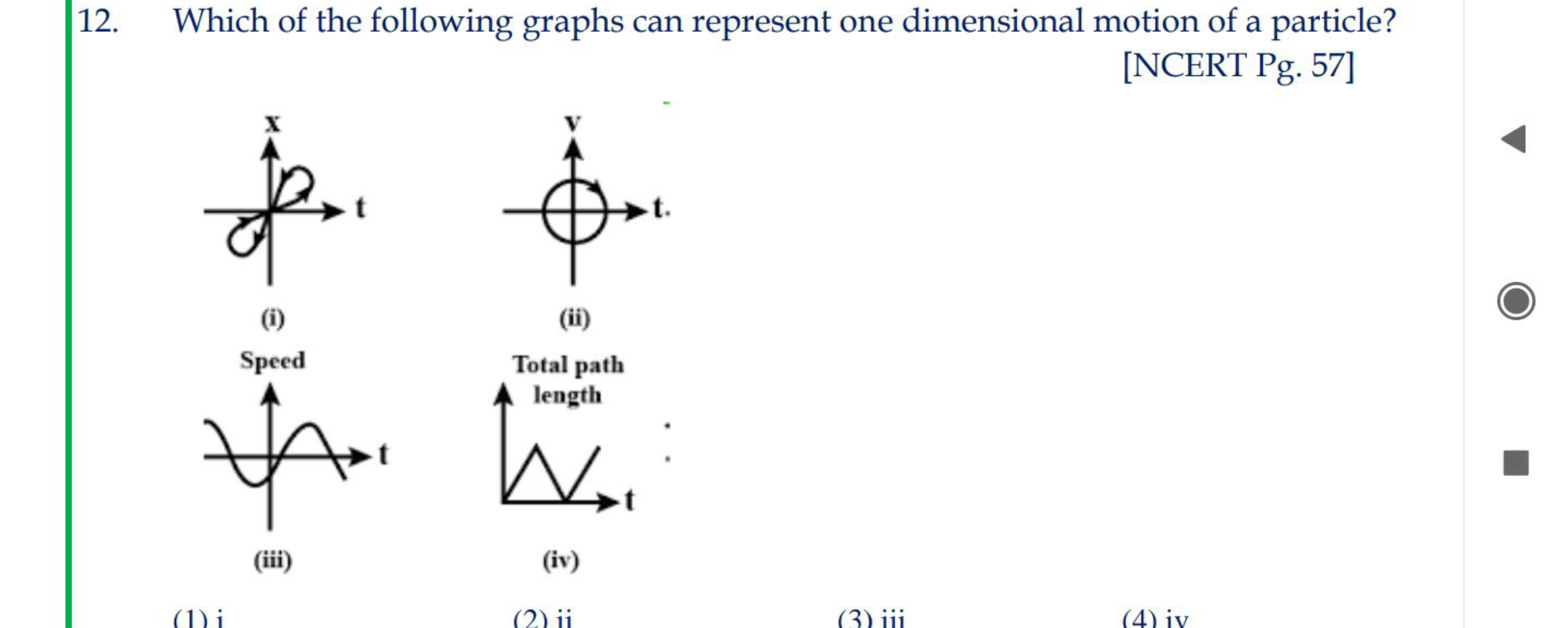 12. Which of the following graphs can represent one dimensional motion