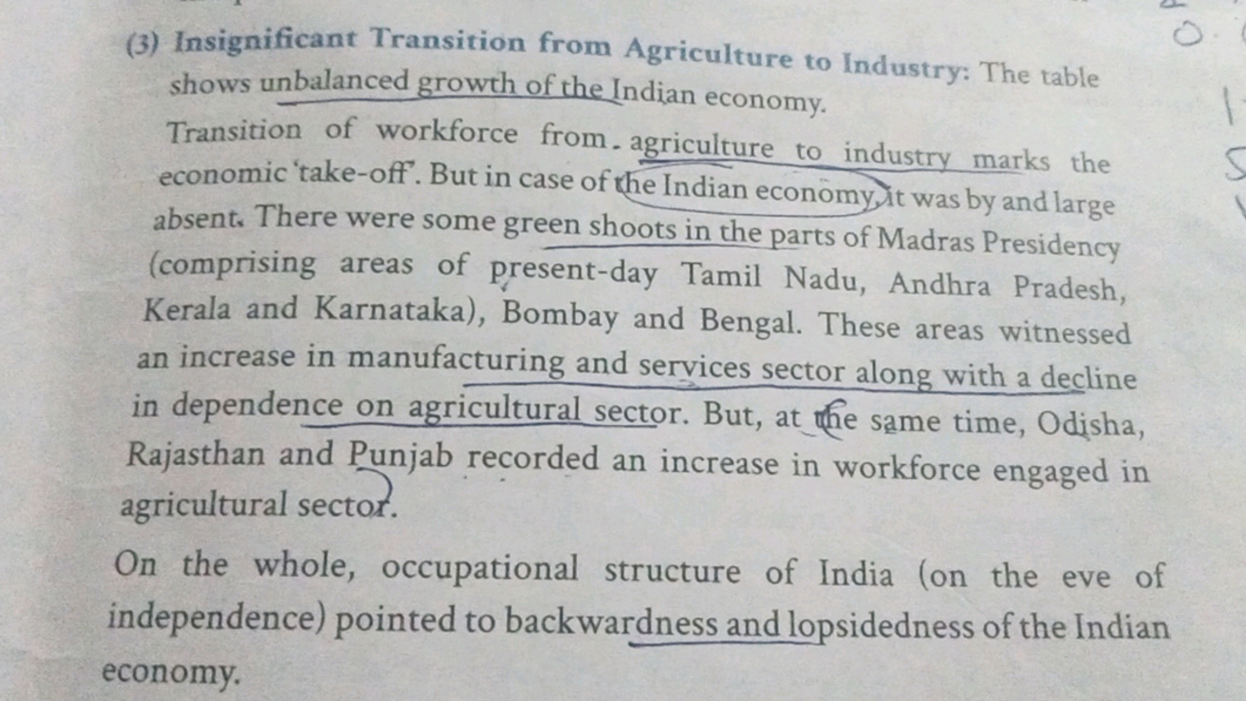 (3) Insignificant Transition from Agriculture to Industry: The table s