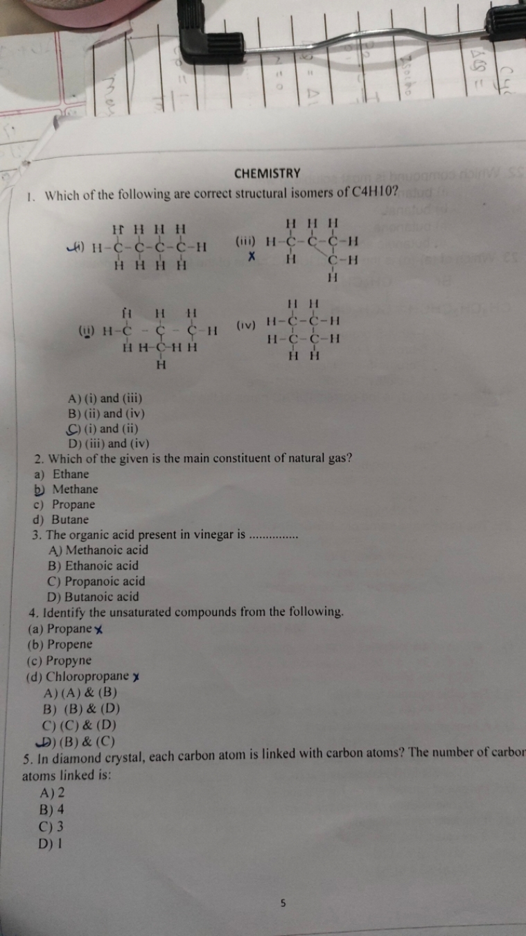 CHEMISTRY
1. Which of the following are correct structural isomers of 