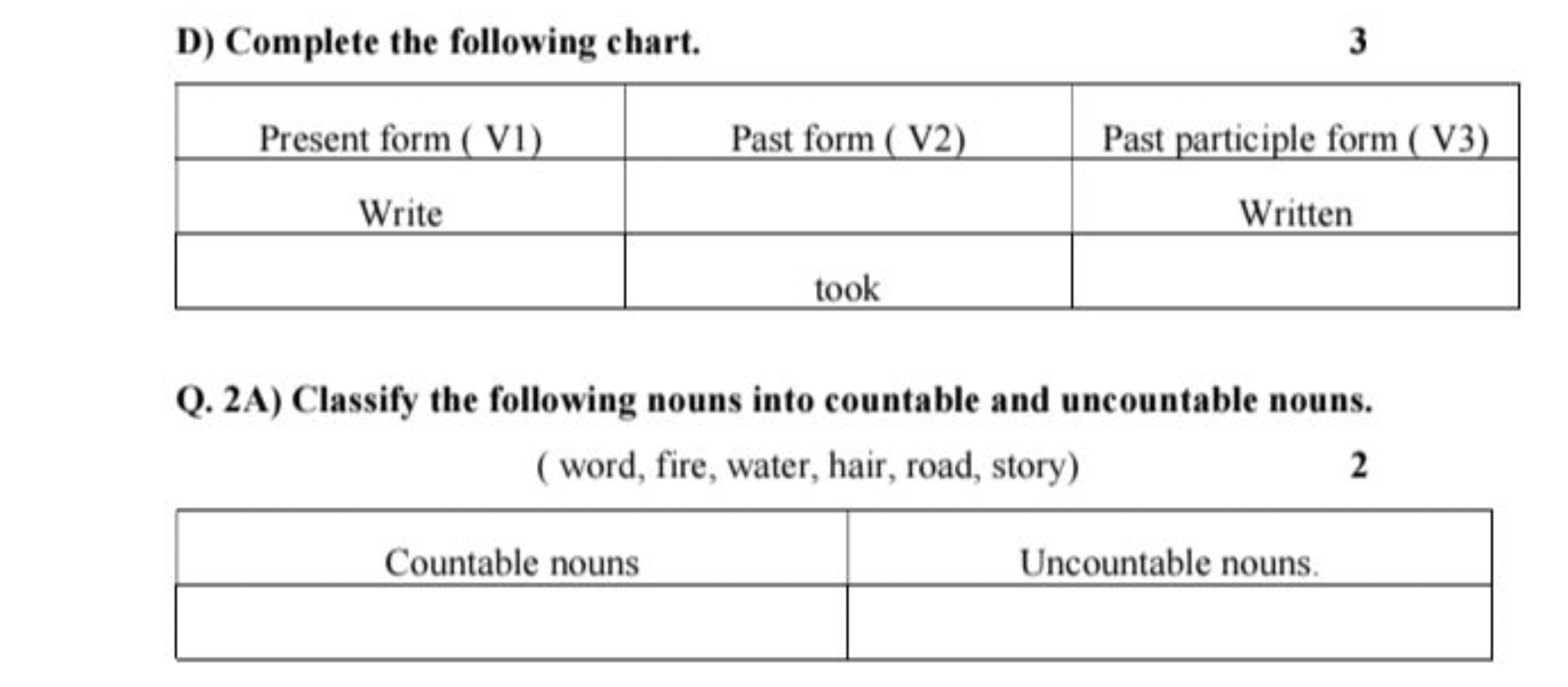 D) Complete the following chart.
3
\begin{tabular} { | c | c | c | } 
