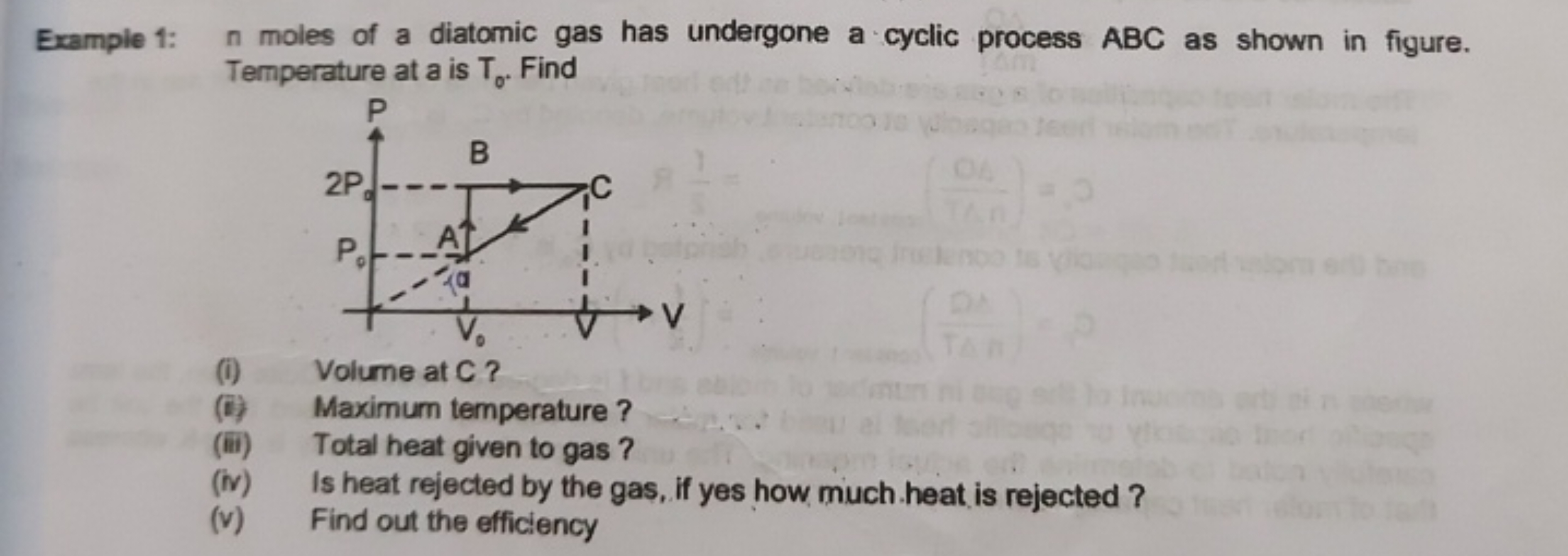 Example 1:
n moles of a diatomic gas has undergone a cyclic process AB