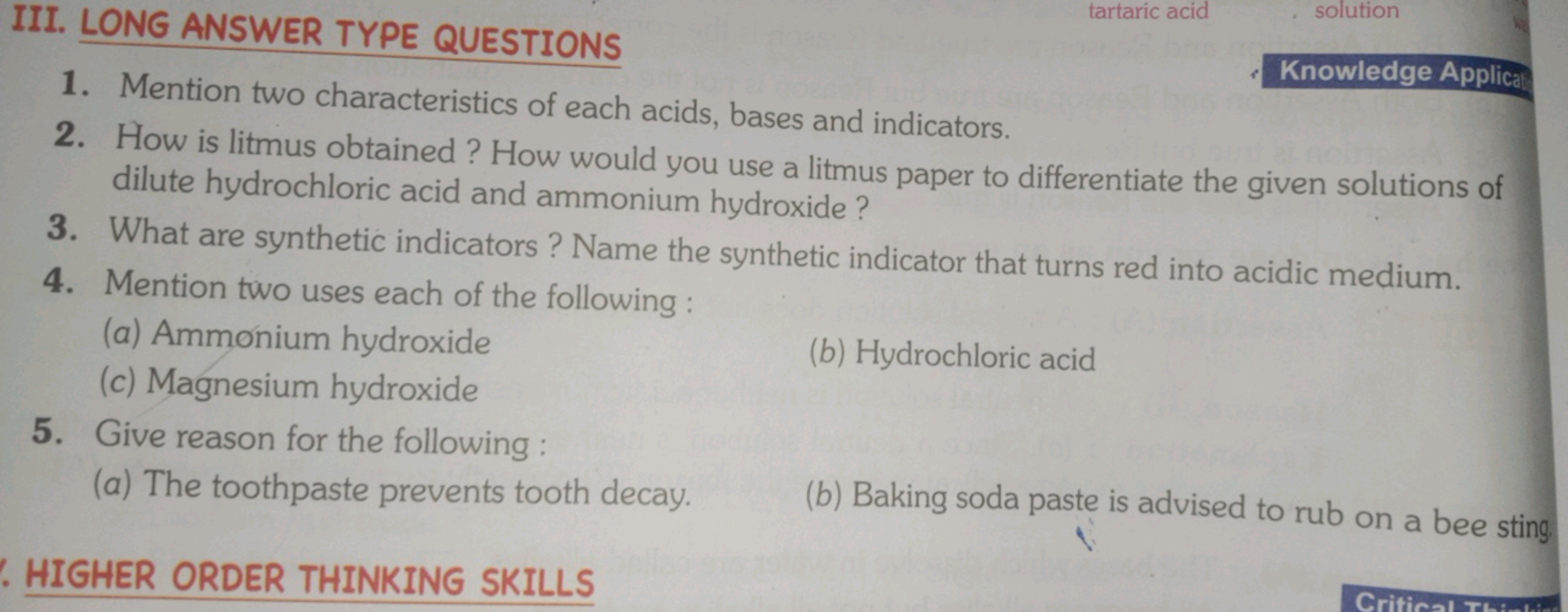 III. LONG ANSWER TYPE QUESTIONS
tartaric acid
solution
1. Mention two 