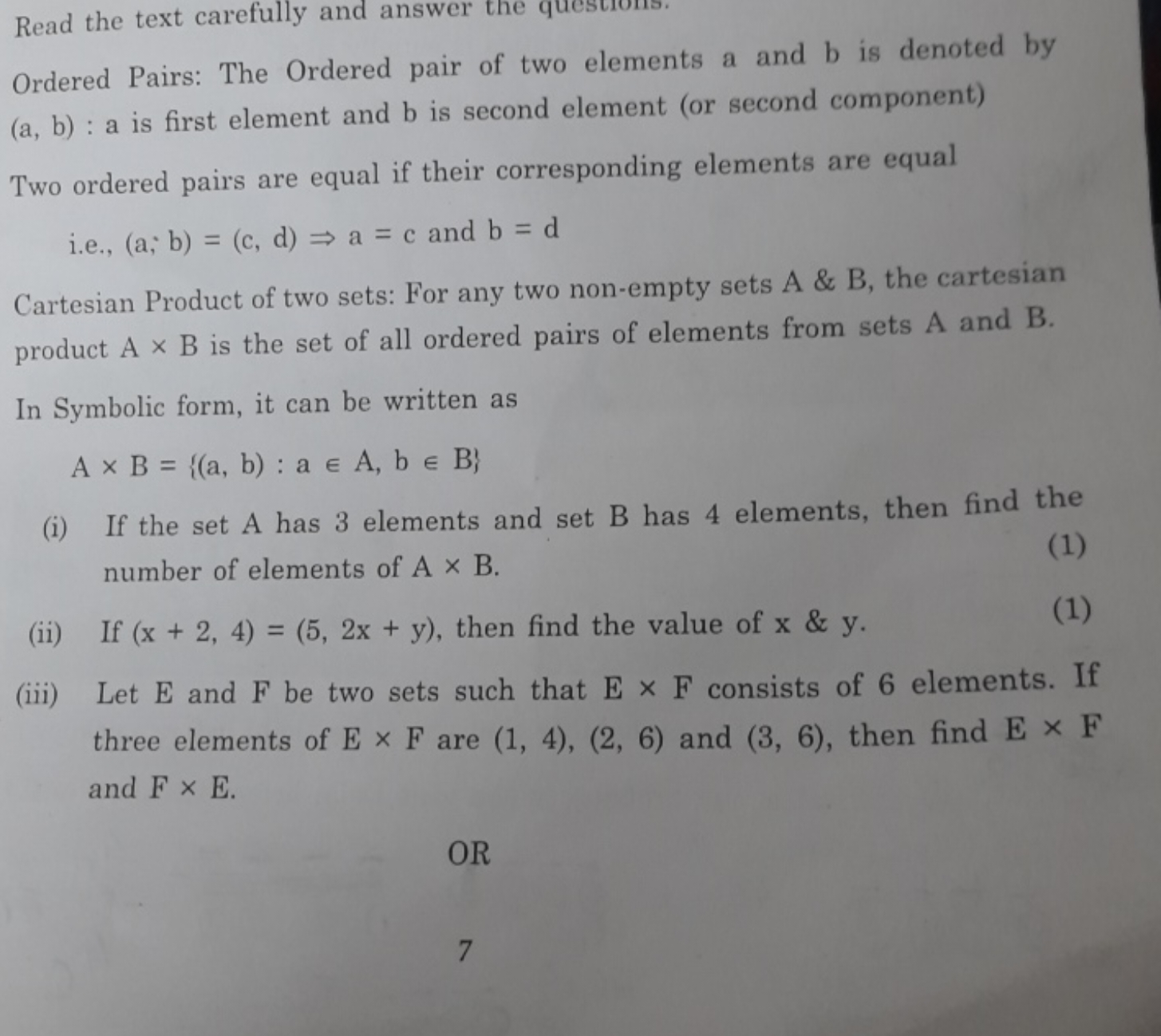 Read the text carefully and answer the questoms.
Ordered Pairs: The Or