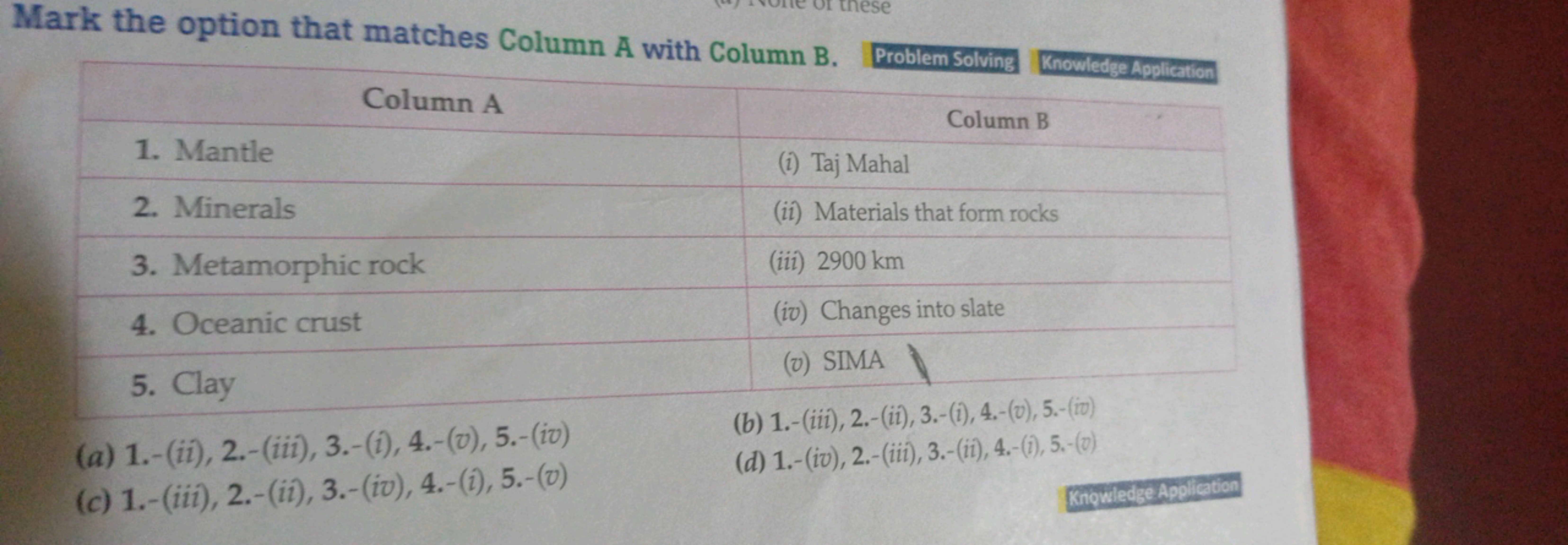 Mark the option that matches Column A with Column B. Problem Solving K