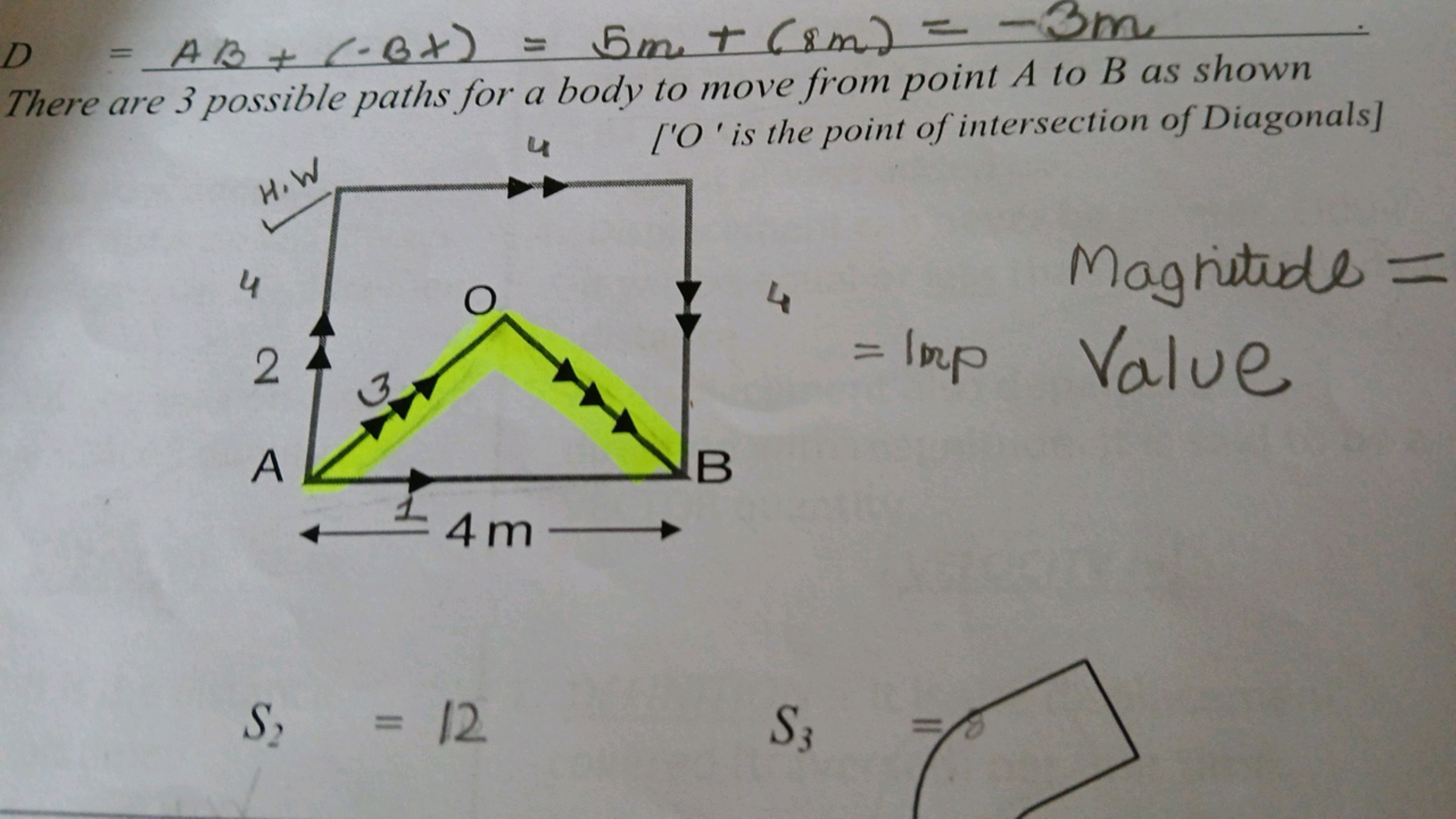 D
= AB + (-B+) = 5m² + (8m) = -3m
There are 3 possible paths for a bod