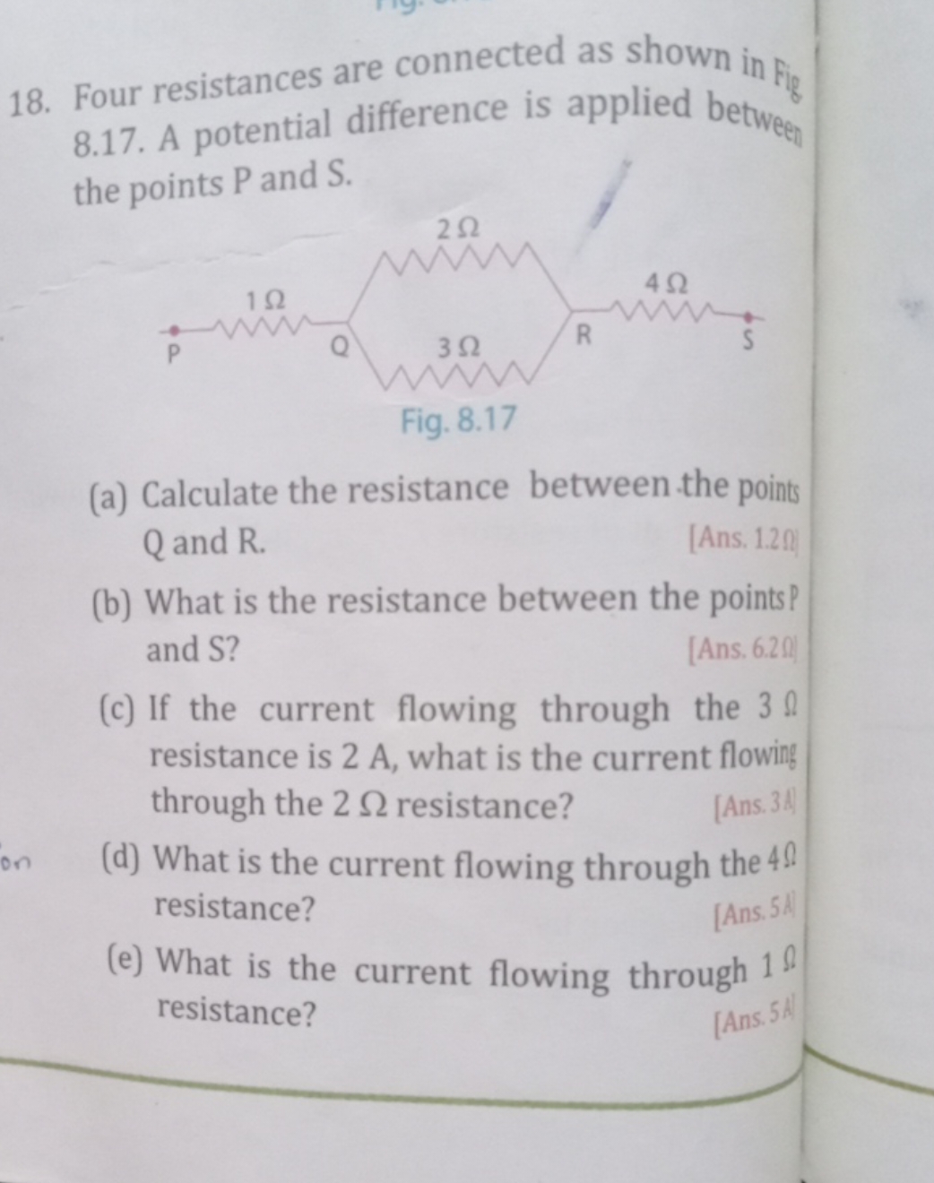 18. Four resistances are connected as shown in Fig8​ 8.17. A potential