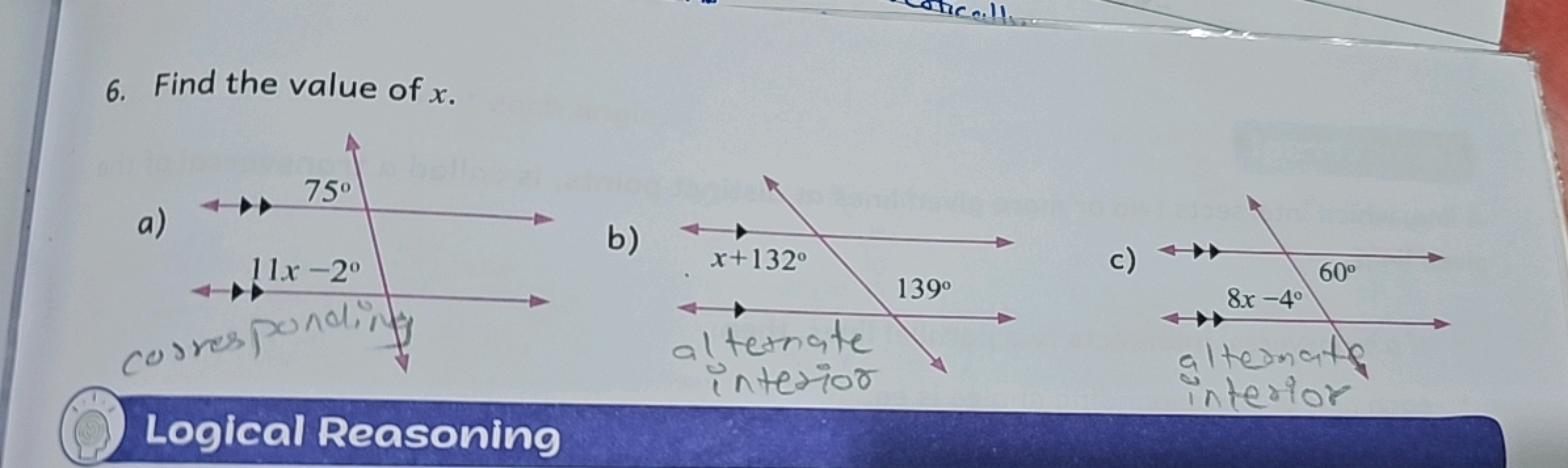 6. Find the value of x.
a)
b)
c)

Logical Reasoning