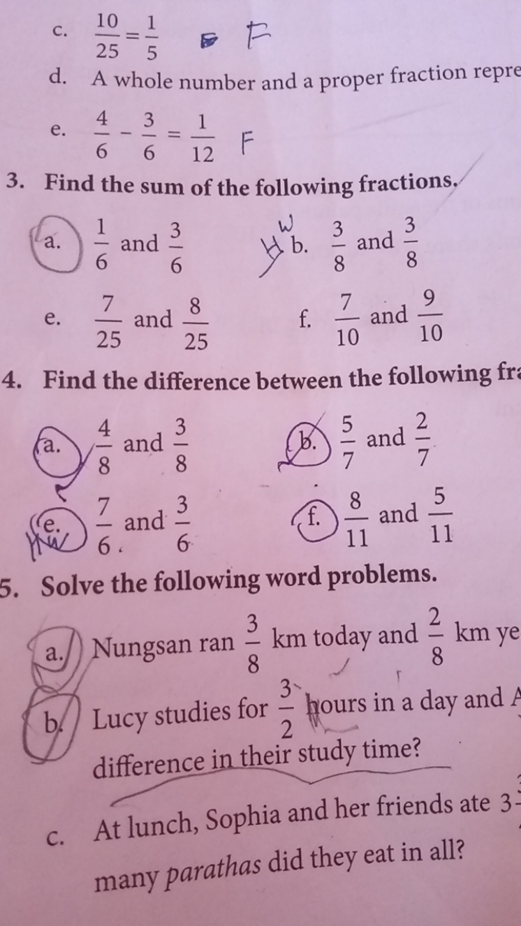 c. 2510​=51​ F
d. A whole number and a proper fraction repre
e. 64​−63