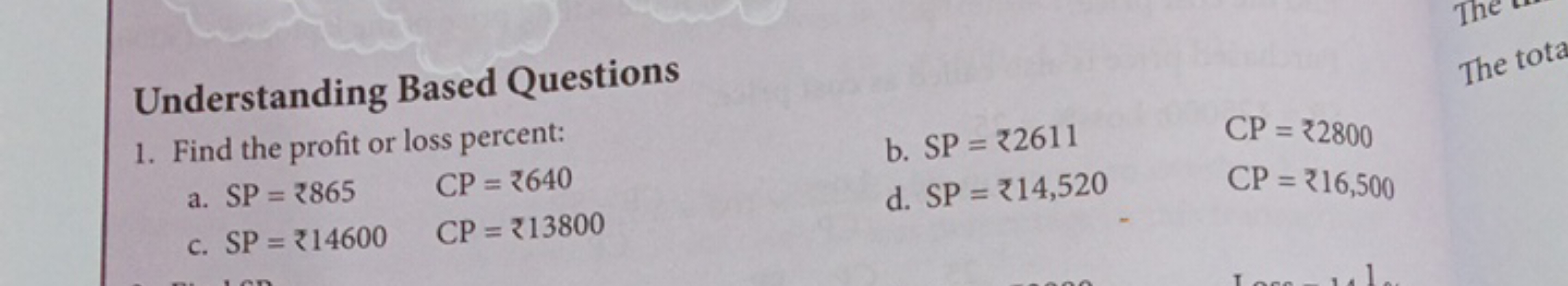 Understanding Based Questions
1. Find the profit or loss percent:
b. S