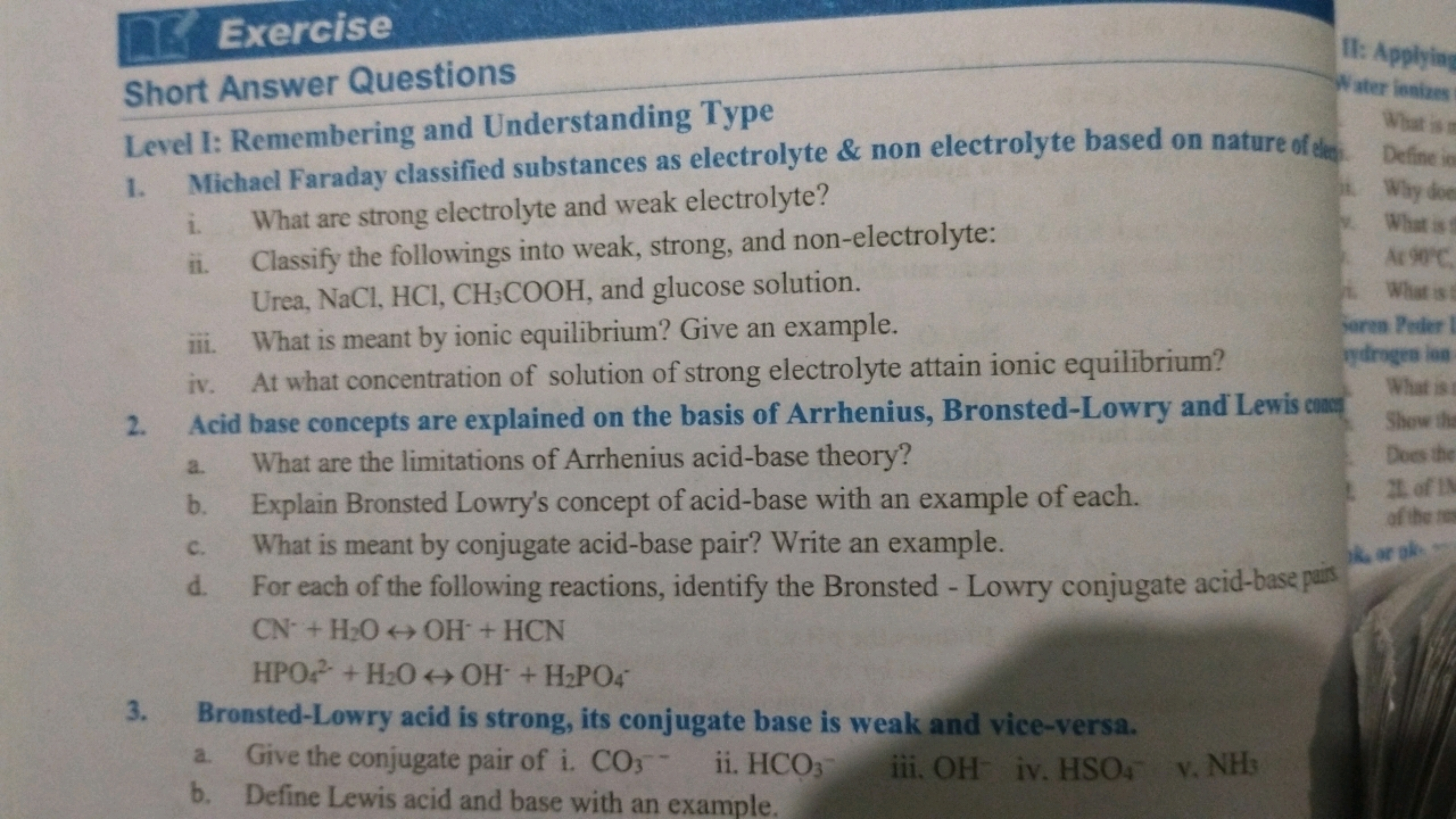 Exercise
Short Answer Questions
Level I: Remembering and Understanding