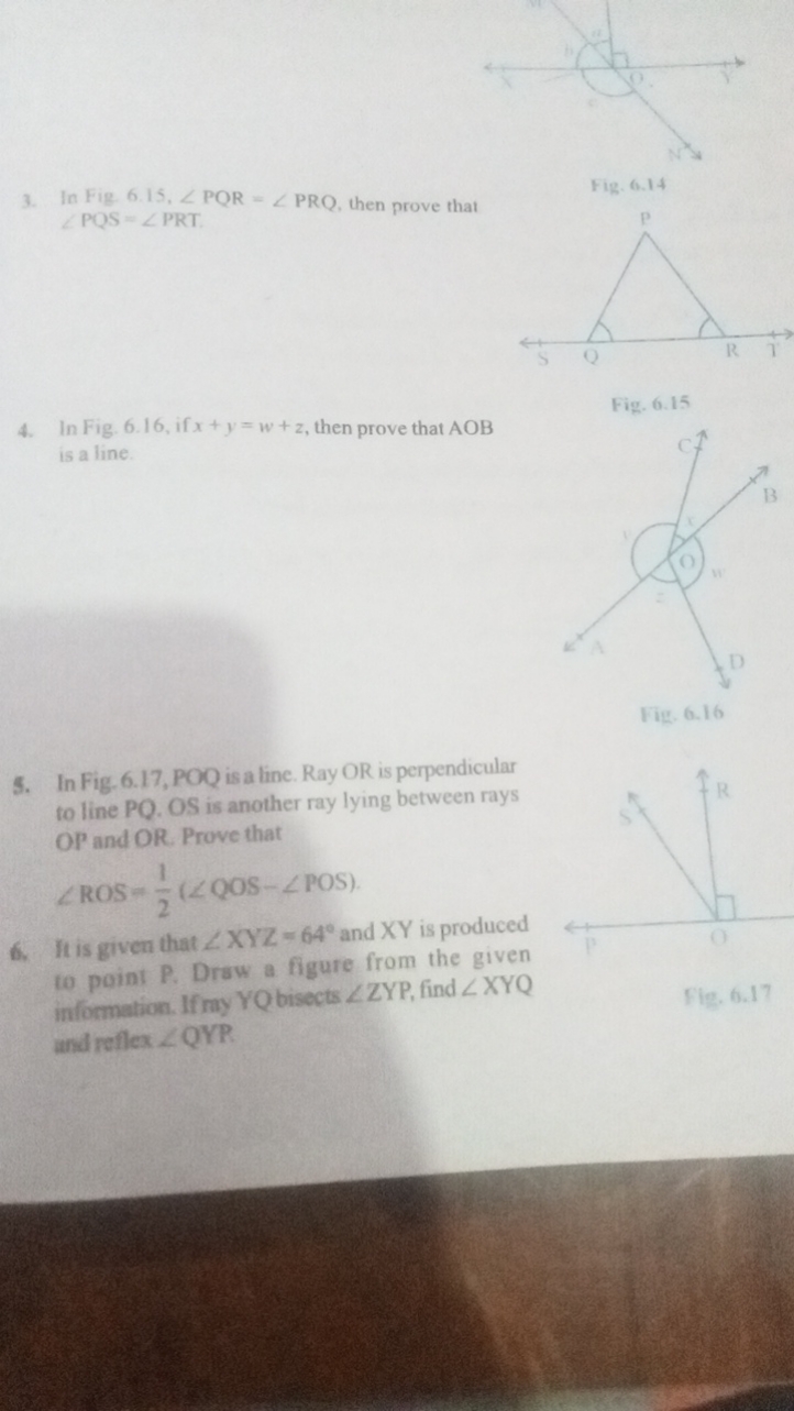 3. In Fig. 6.15, ∠PQR=∠PRQ, then prove that

Fig. 6.14

Fig. 6.15

Fig