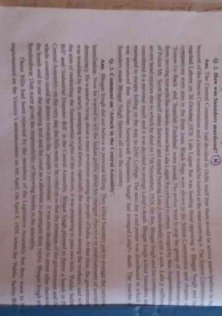 Q. 2. How was Saunders murdered? (H)

Ans. The Central Committee had d