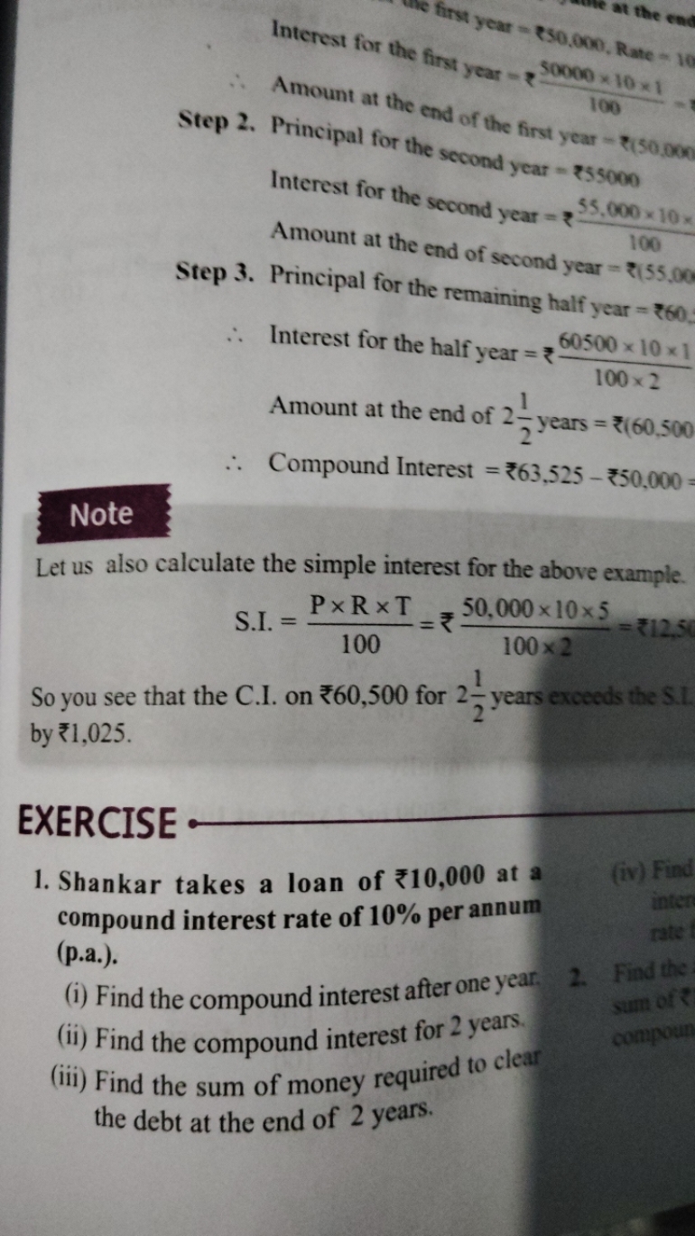 year = \ \0,000, Rate =10
at the en
10
year =₹10050000×10×1​
Step 2. P