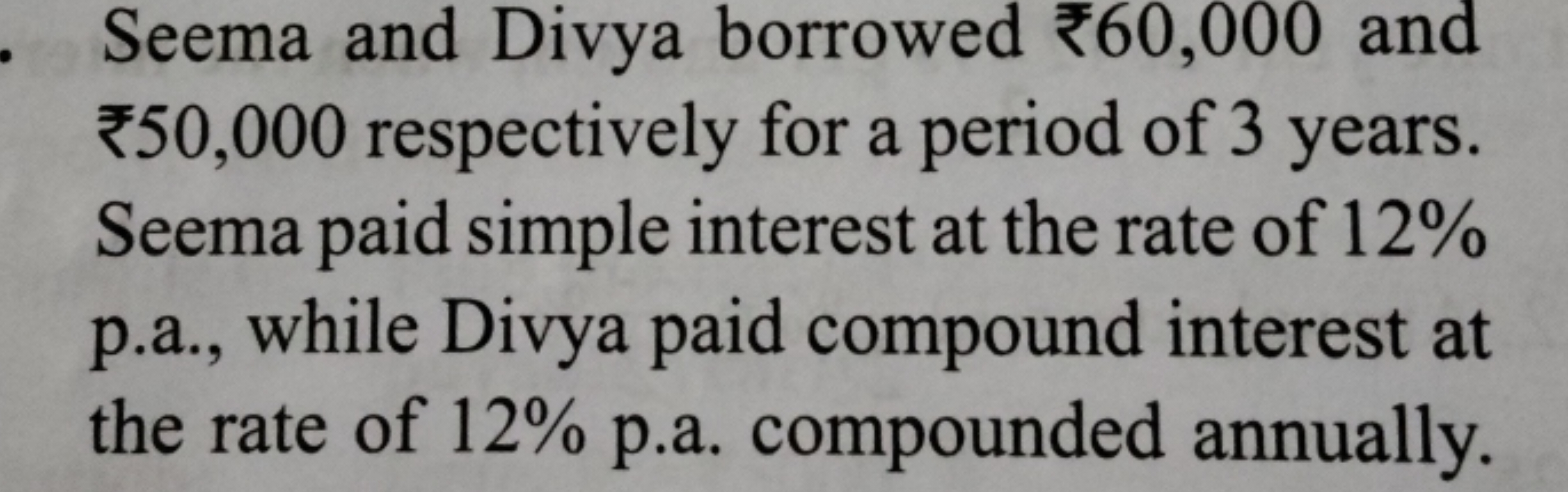 Seema and Divya borrowed 60,000 and
*50,000 respectively for a period 