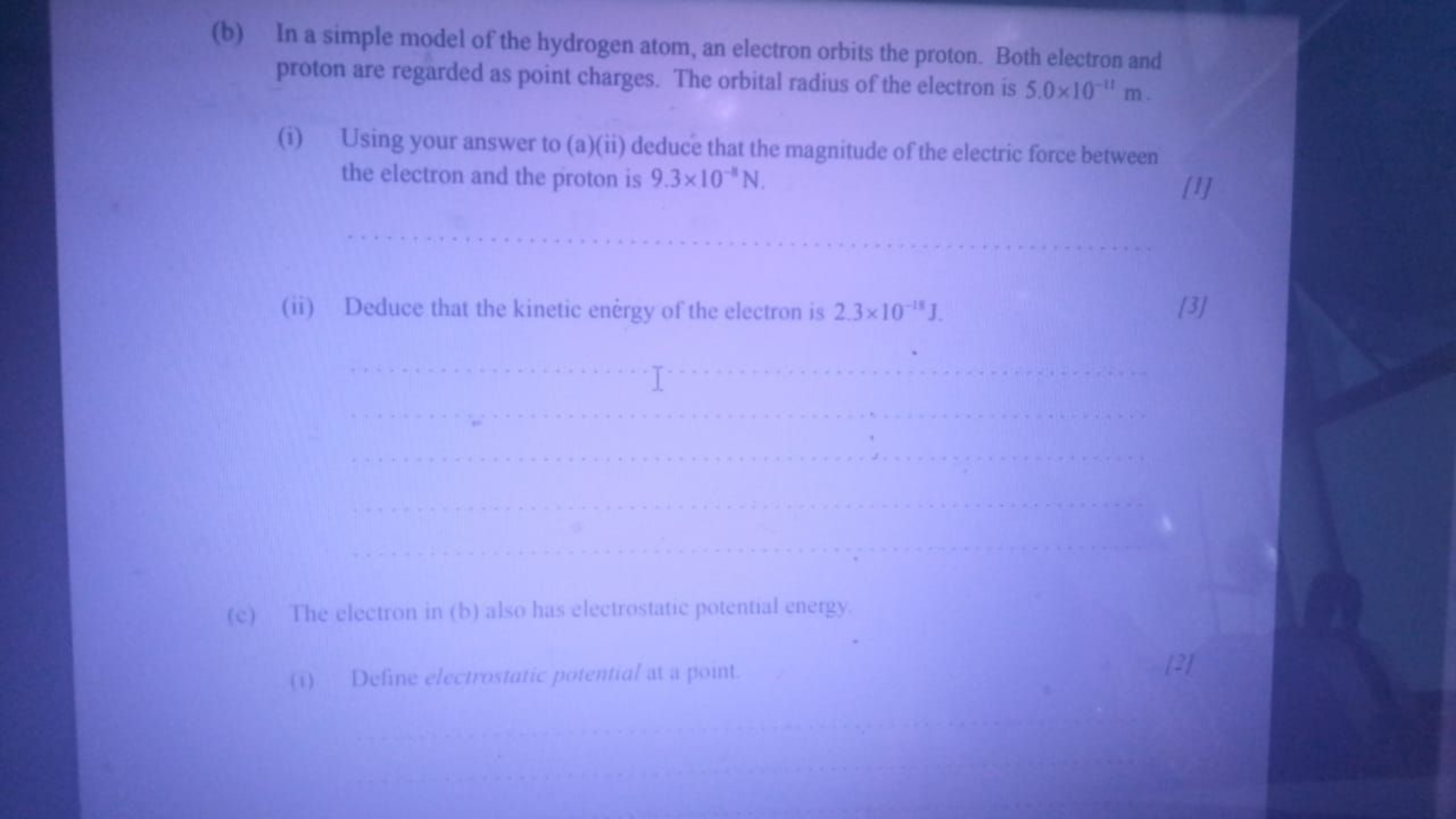 (b) In a simple model of the hydrogen atom, an electron orbits the pro