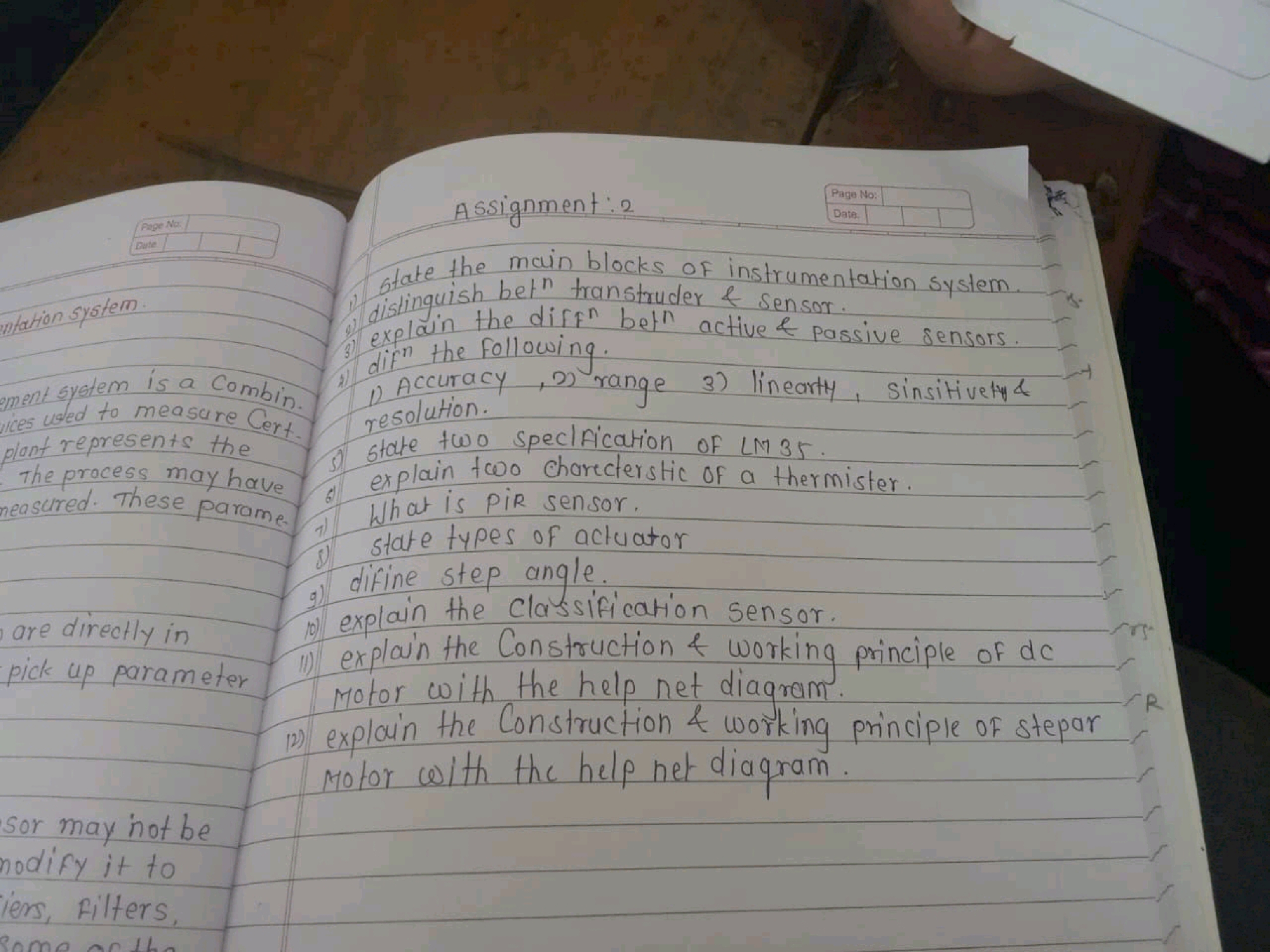 Assignment: 2
Page No:
Date.
State the main blocks of instrumentation 