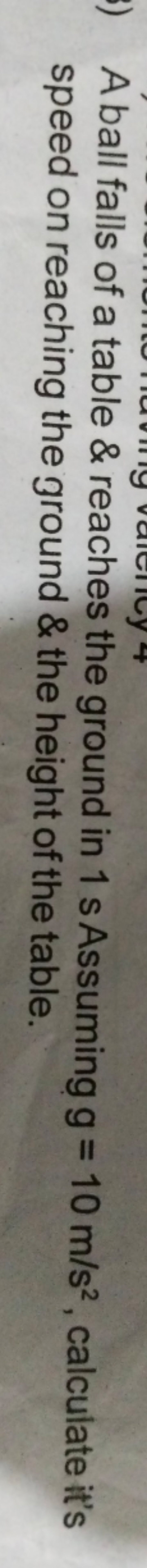 A ball falls of a table \& reaches the ground in 1 s Assuming g=10 m/s