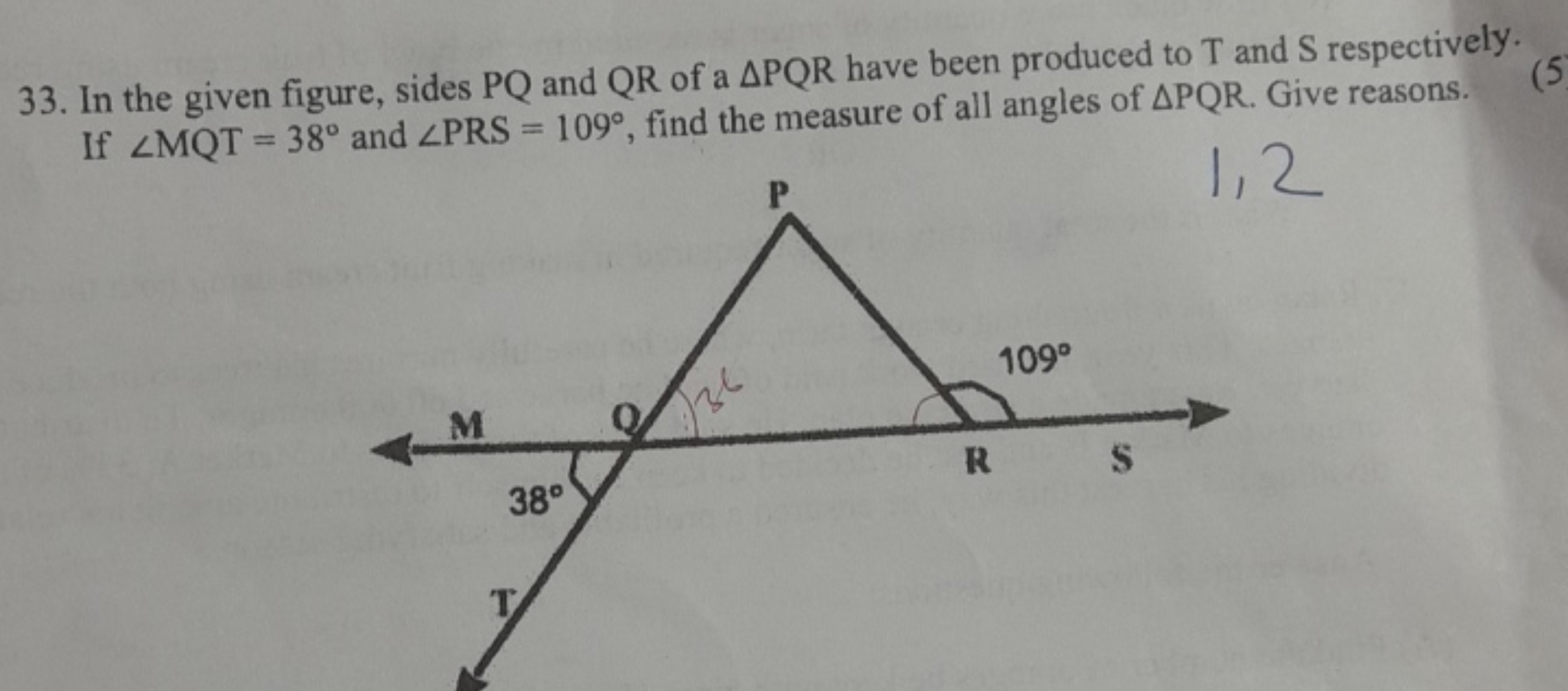 33. In the given figure, sides PQ and QR of a △PQR have been produced 