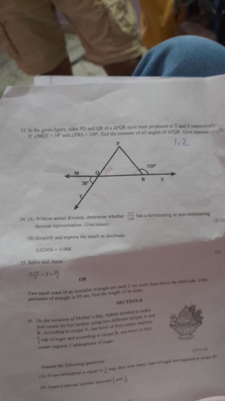 33. In the given figure, sides PQ and QR of a △PQR have been prodaced 