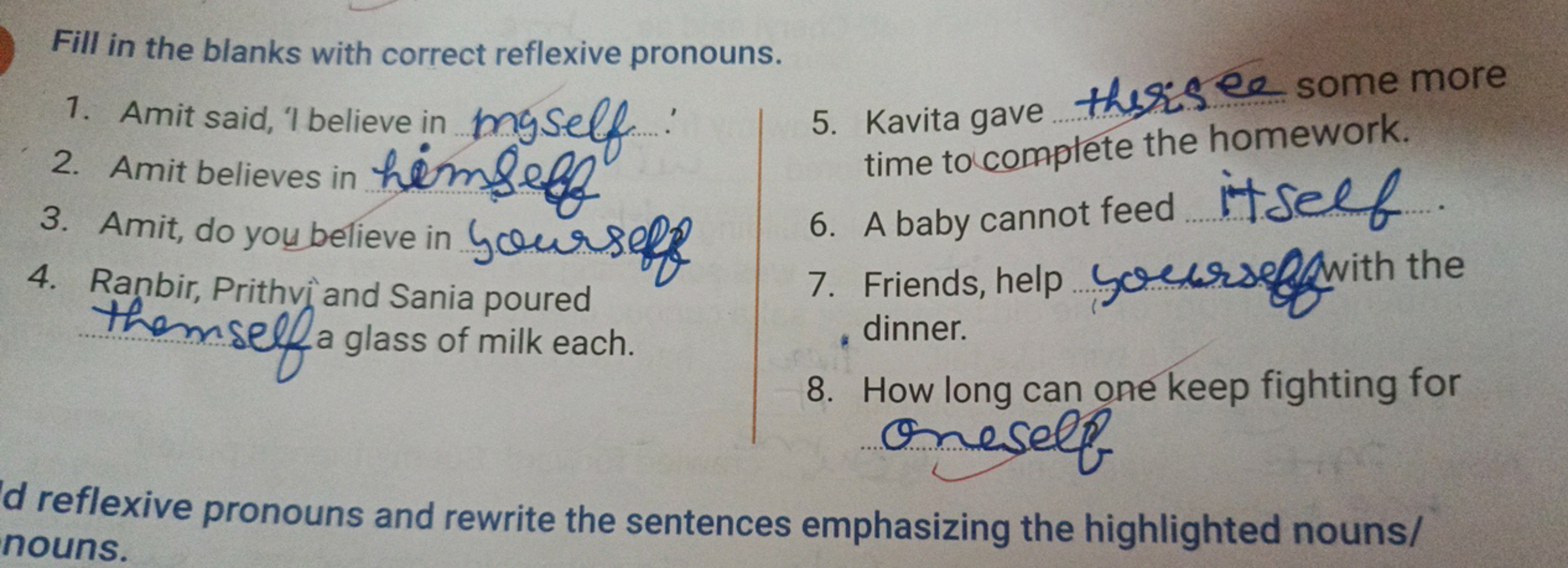 Fill in the blanks with correct reflexive pronouns.
1. Amit said, 'I b