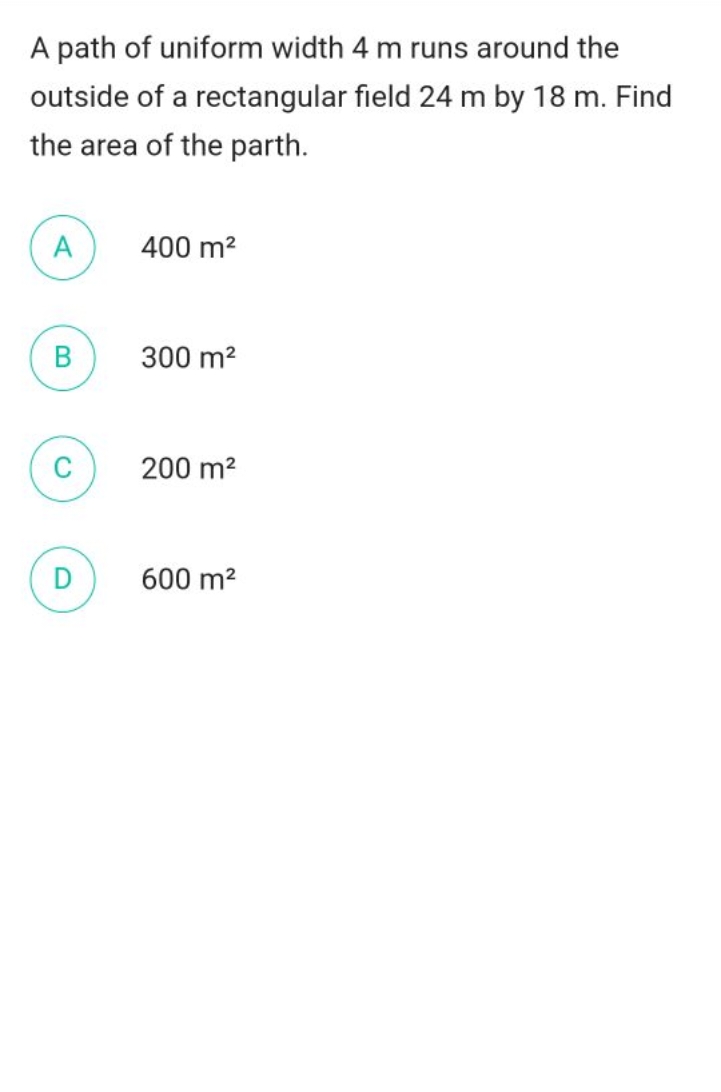 A path of uniform width 4 m runs around the outside of a rectangular f