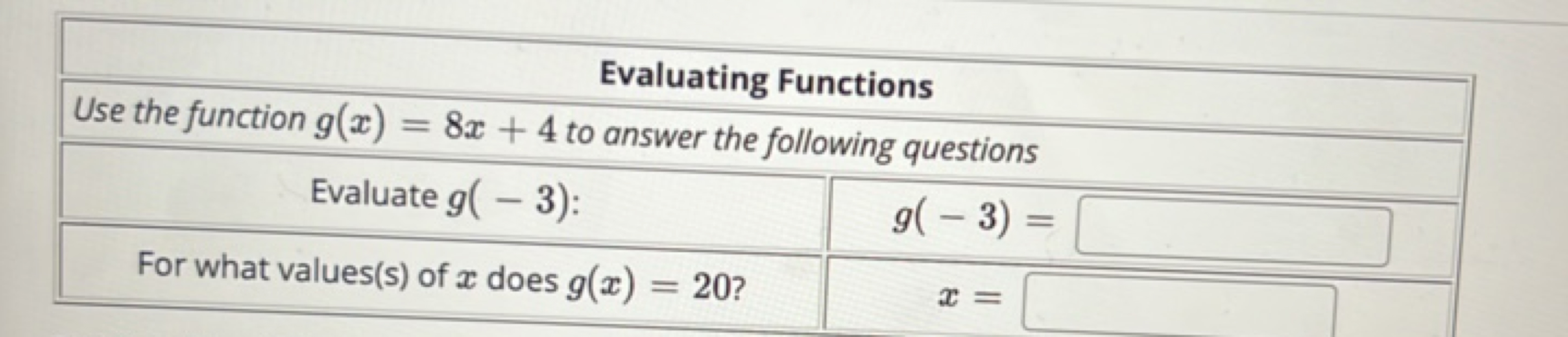 \begin{tabular} { | c | c | } 
\hline \multicolumn{2}{|c|} { Evaluatin