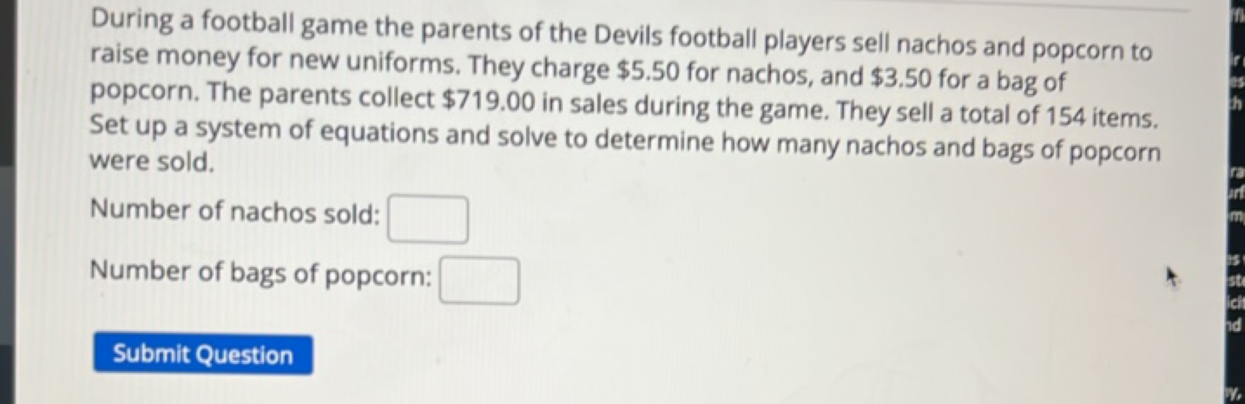 During a football game the parents of the Devils football players sell