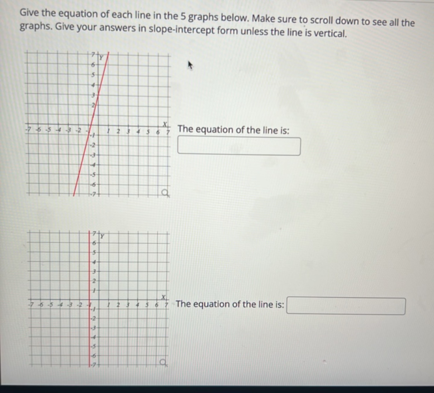 Give the equation of each line in the 5 graphs below. Make sure to scr