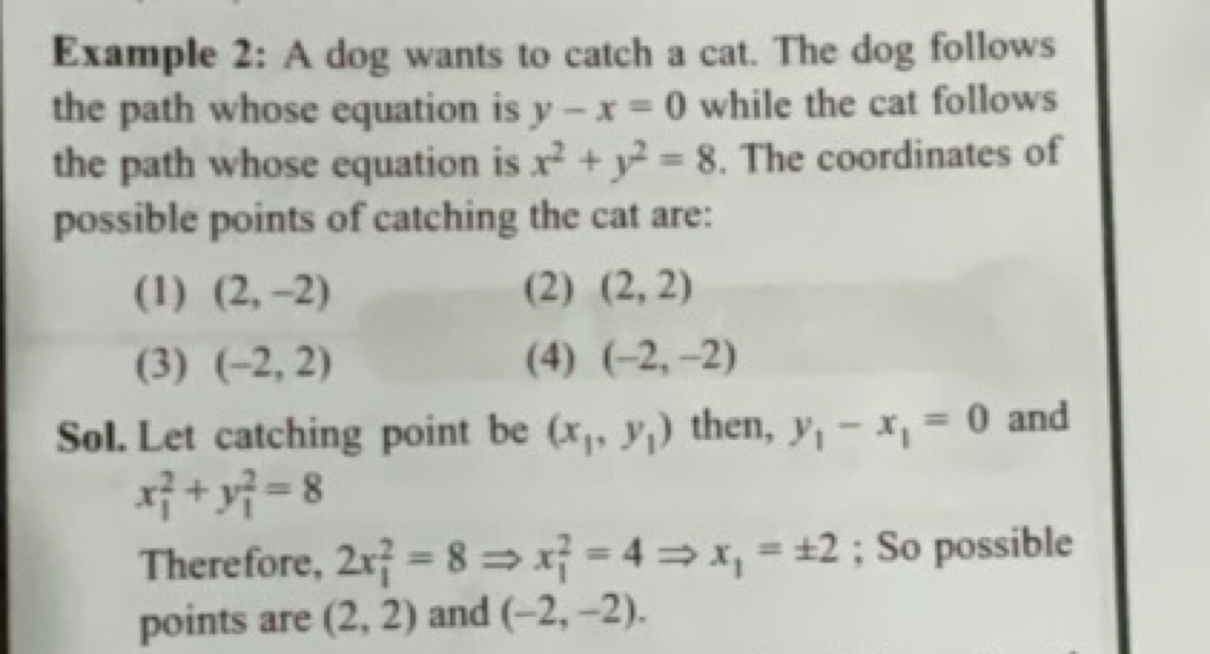 Example 2: A dog wants to catch a cat. The dog follows the path whose 