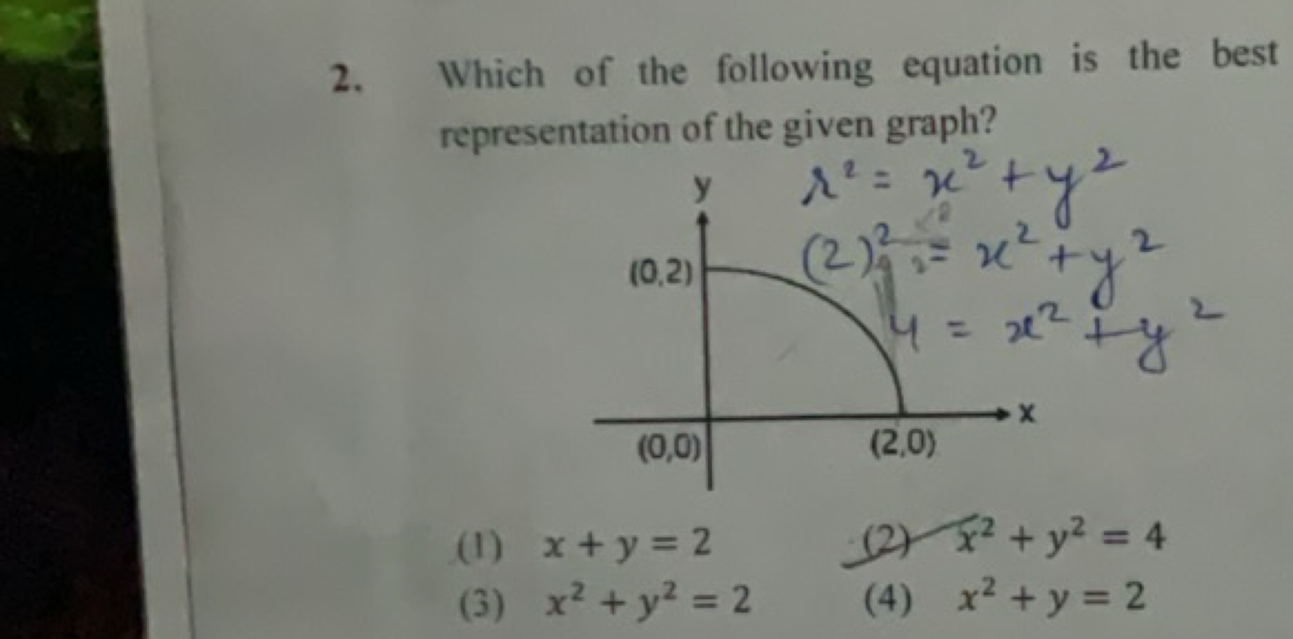 2. Which of the following equation is the best representation of the g