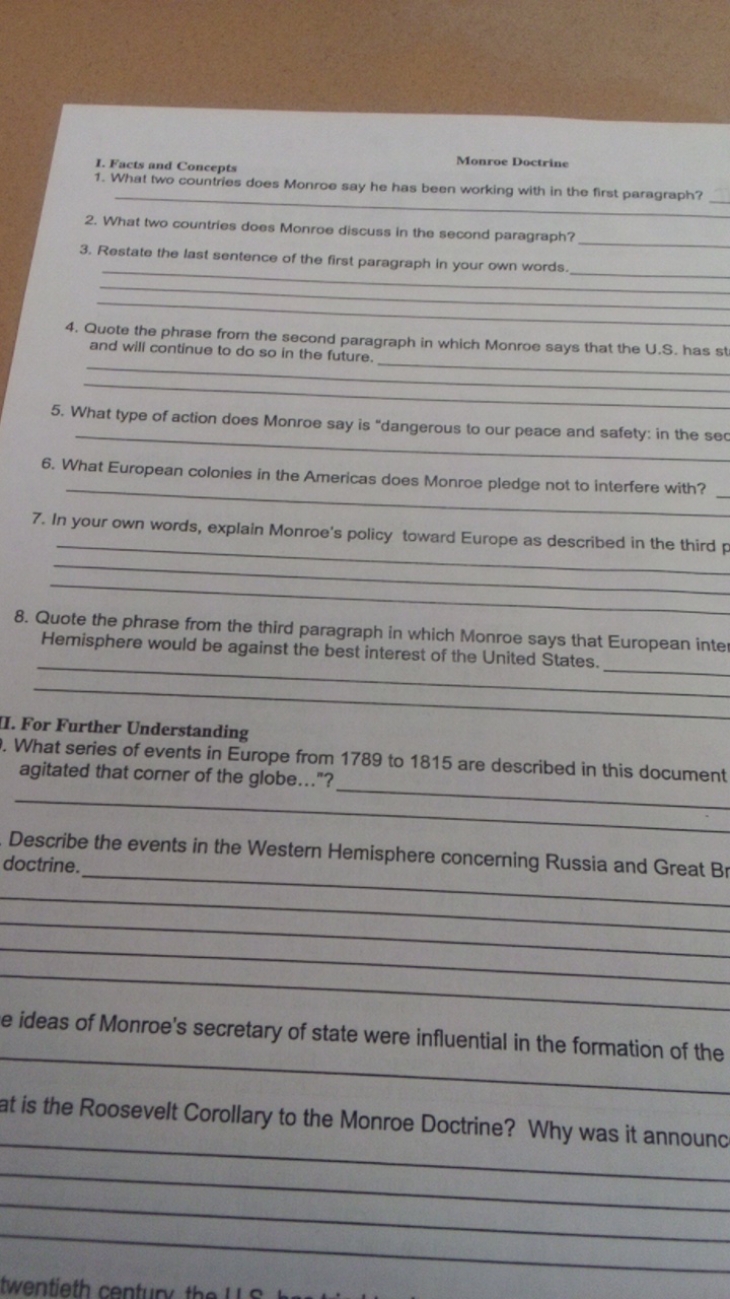 1. Facts and Concepts

Monroe Doctrine
1. What two countries does Monr