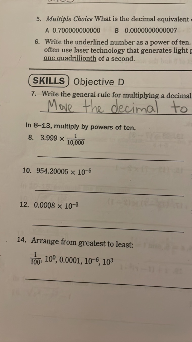 5. Multiple Choice What is the decimal equivalent

A 0.700000000000
B 