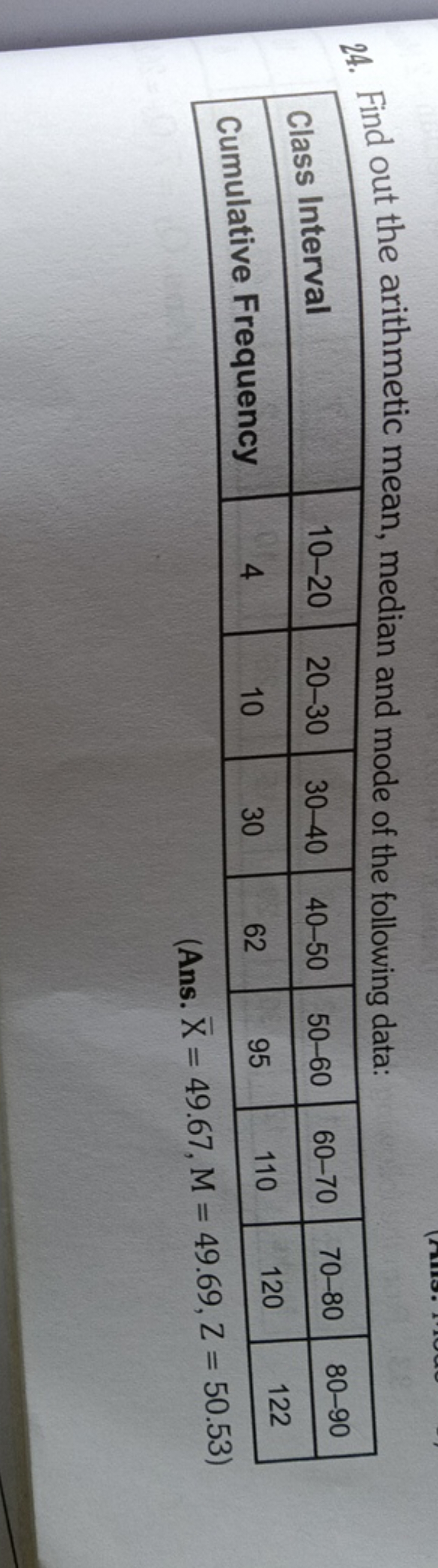 24. Find out the arithmetic mean, median and mode of the following dat