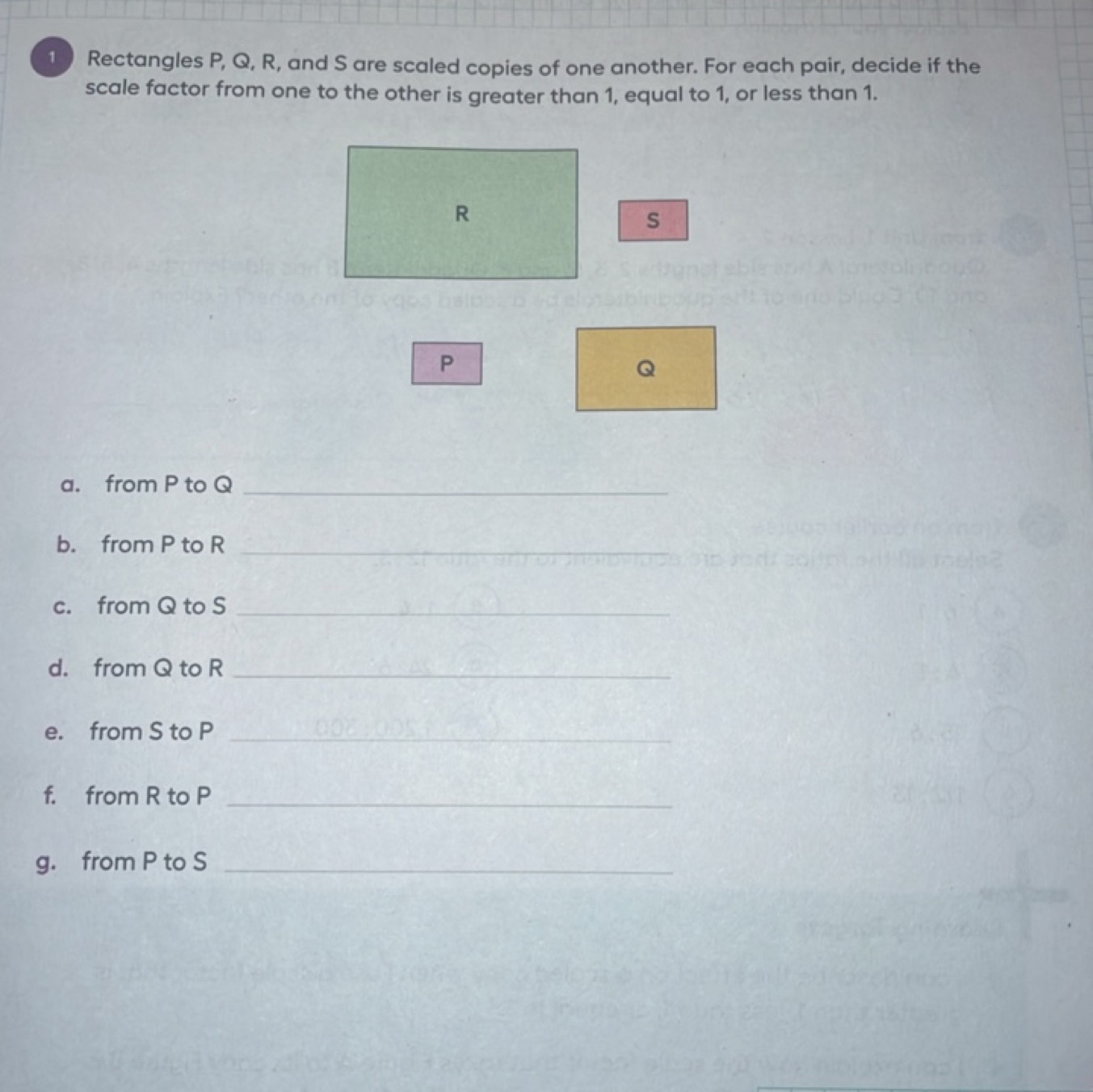 1 Rectangles P,Q,R, and S are scaled copies of one another. For each p