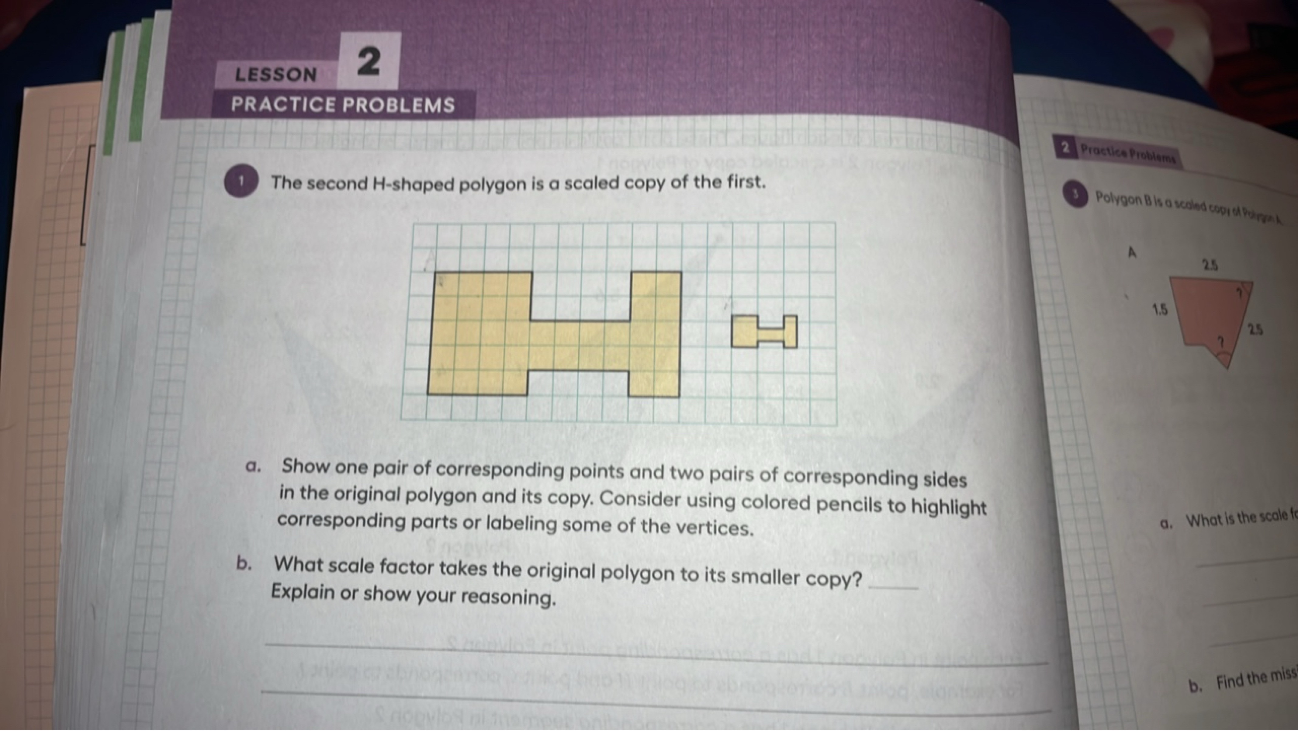 LESSON
PRACTICE PROBLEMS
( The second H -shaped polygon is a scaled co