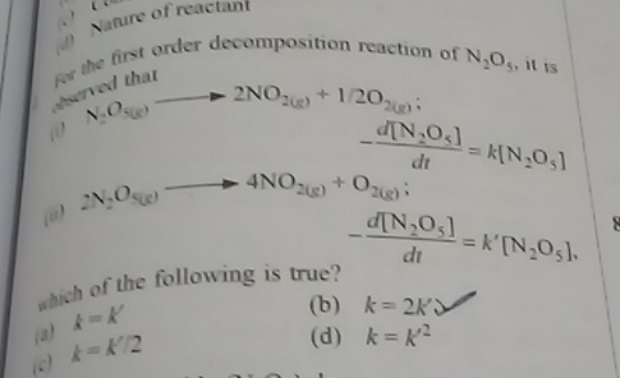 i) varure of reactant

Fra the fint order decomposition reaction of N2